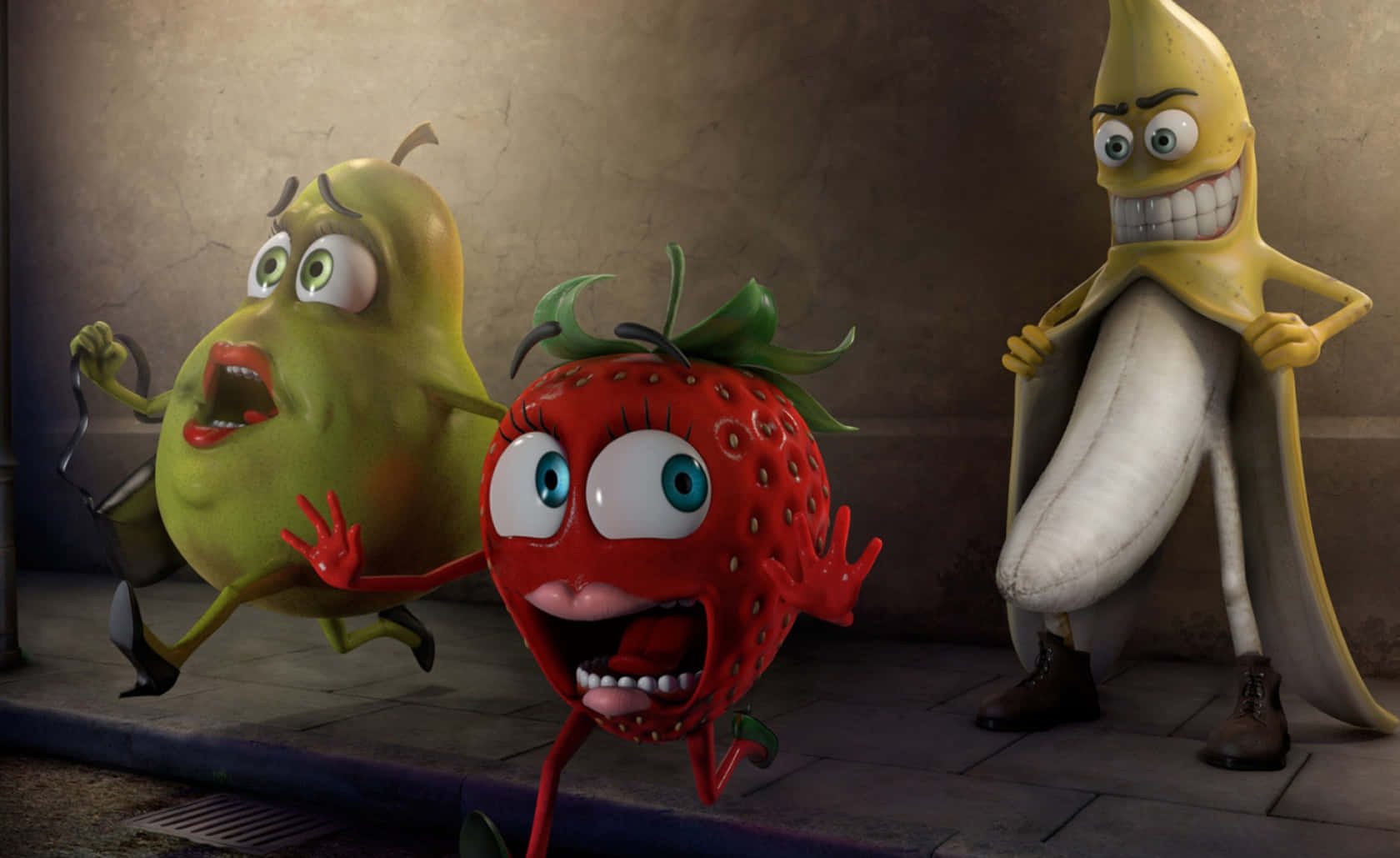 Sjovbaggrund Med Banan, Pære Og Jordbær