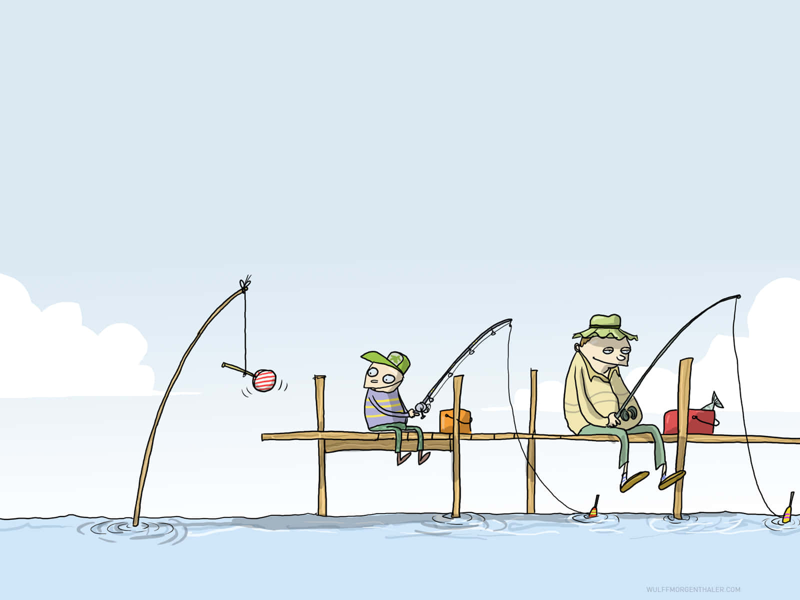 Funny Boy Fishing With Father Background