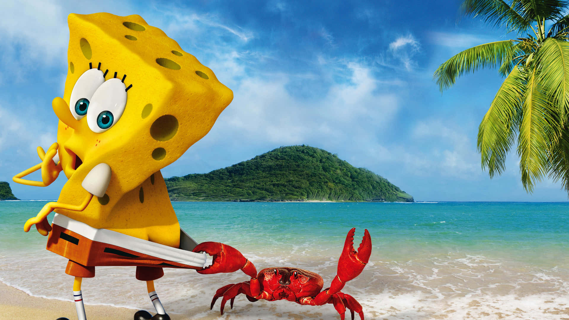 Spongebob Pinch By Crab Funny Beach Picture