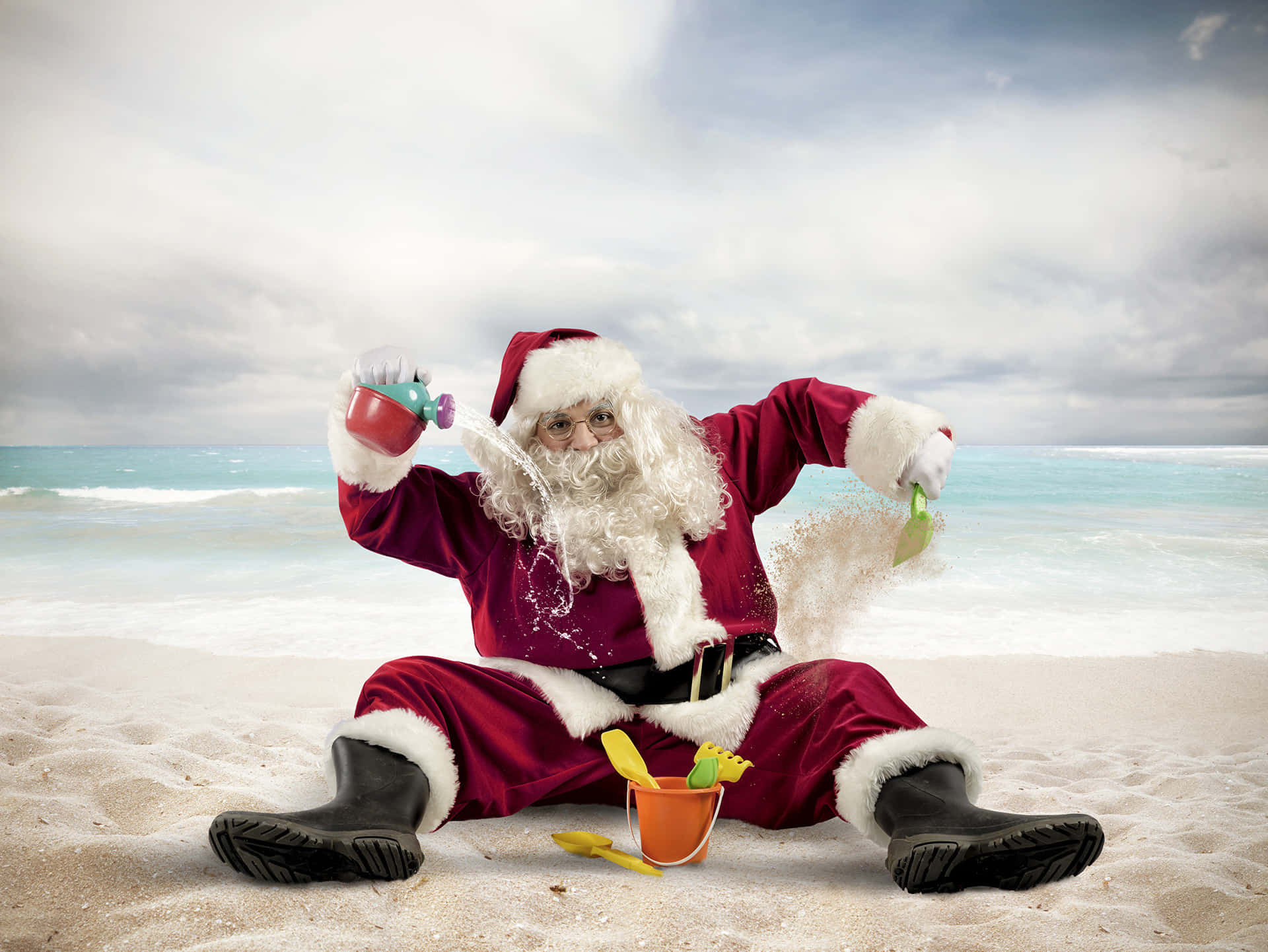 Santa On Funny Beach Picture