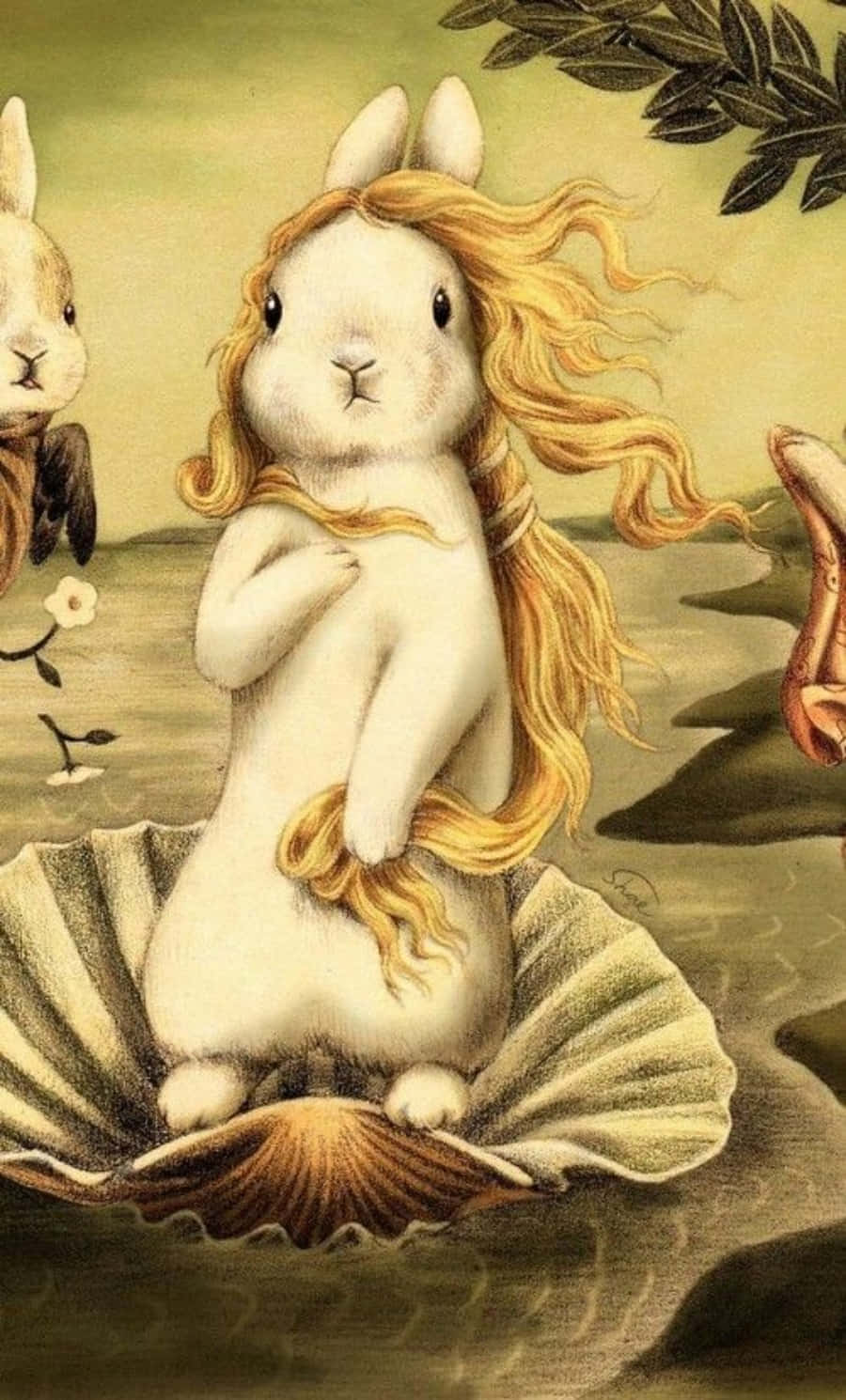 Sjov kaninbillede Fødslen af ​​Venus maleri