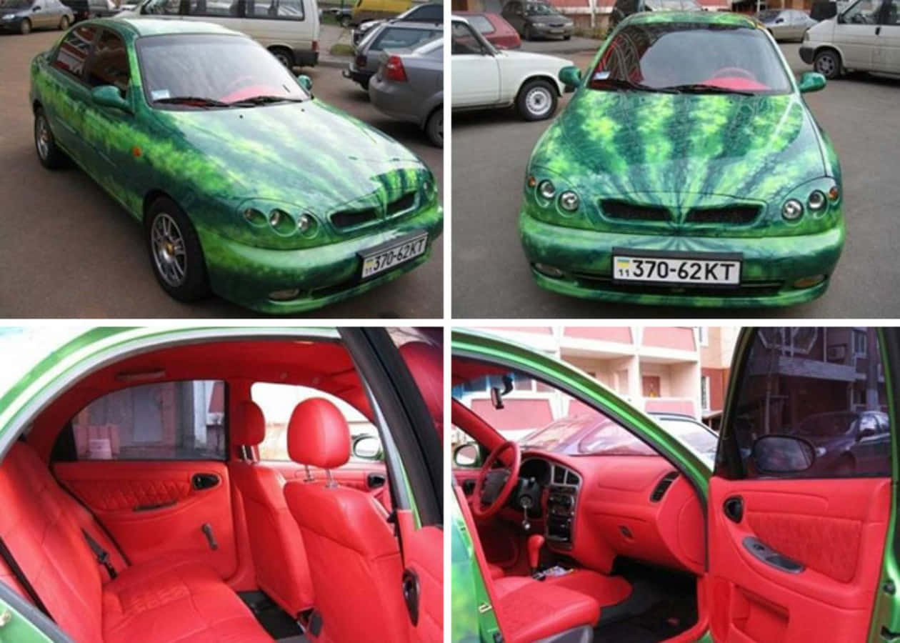 Watermelon Car - A Car With A Watermelon Painted On It