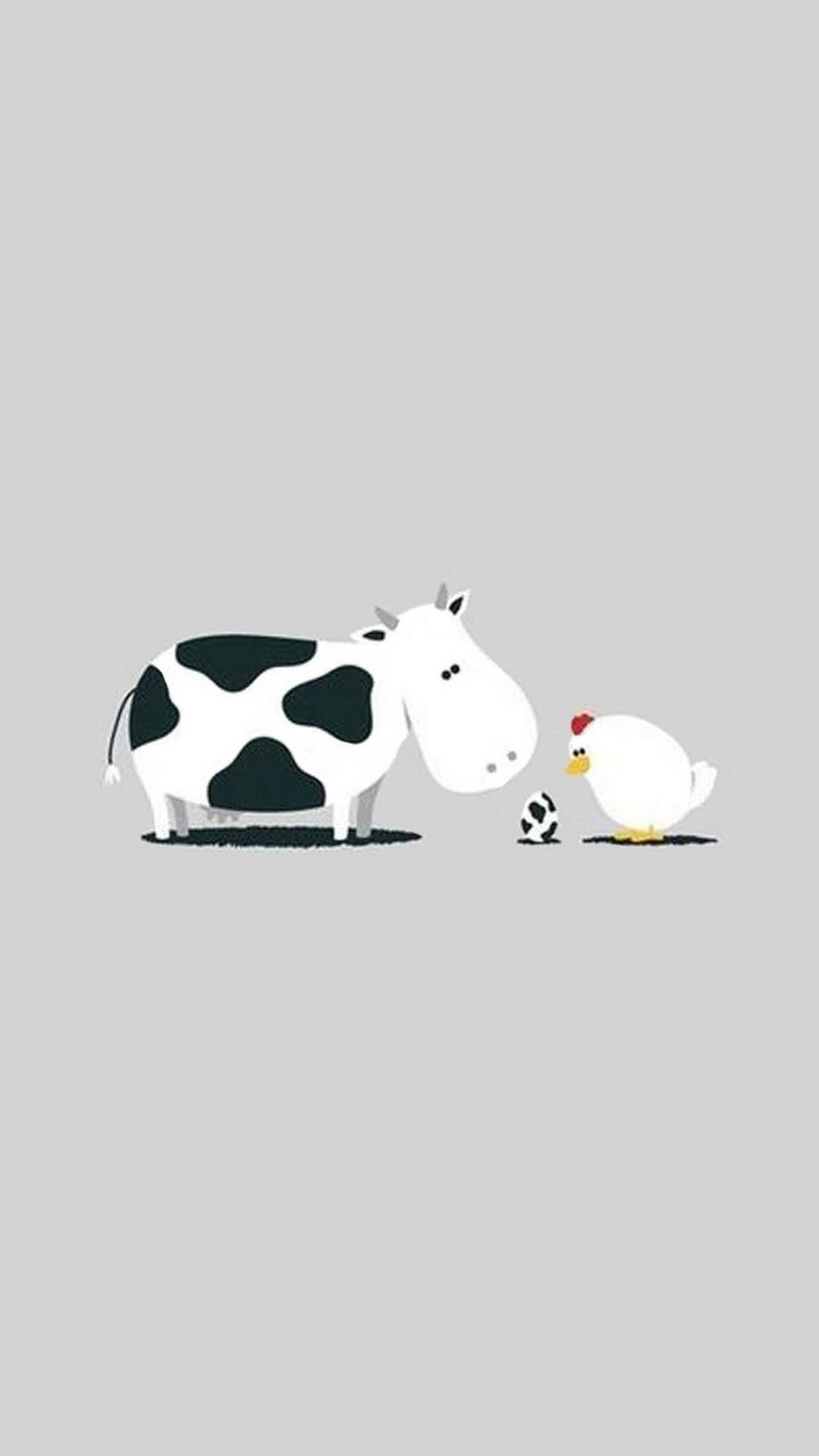 Divertidodibujo Animado De Un Pollo Y Una Vaca. Fondo de pantalla