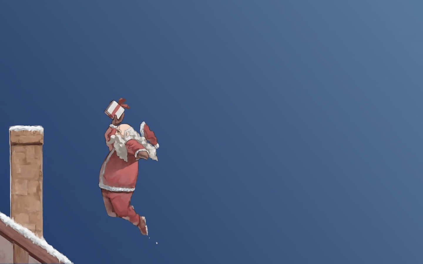 Hilarious Santa Claus and reindeer on a snowy rooftop