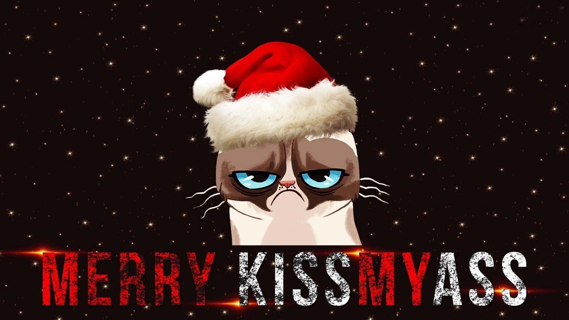 Witzigerweihnachts-zoom-hintergrund Mit Grummeliger Katze Als Grafik-kunst