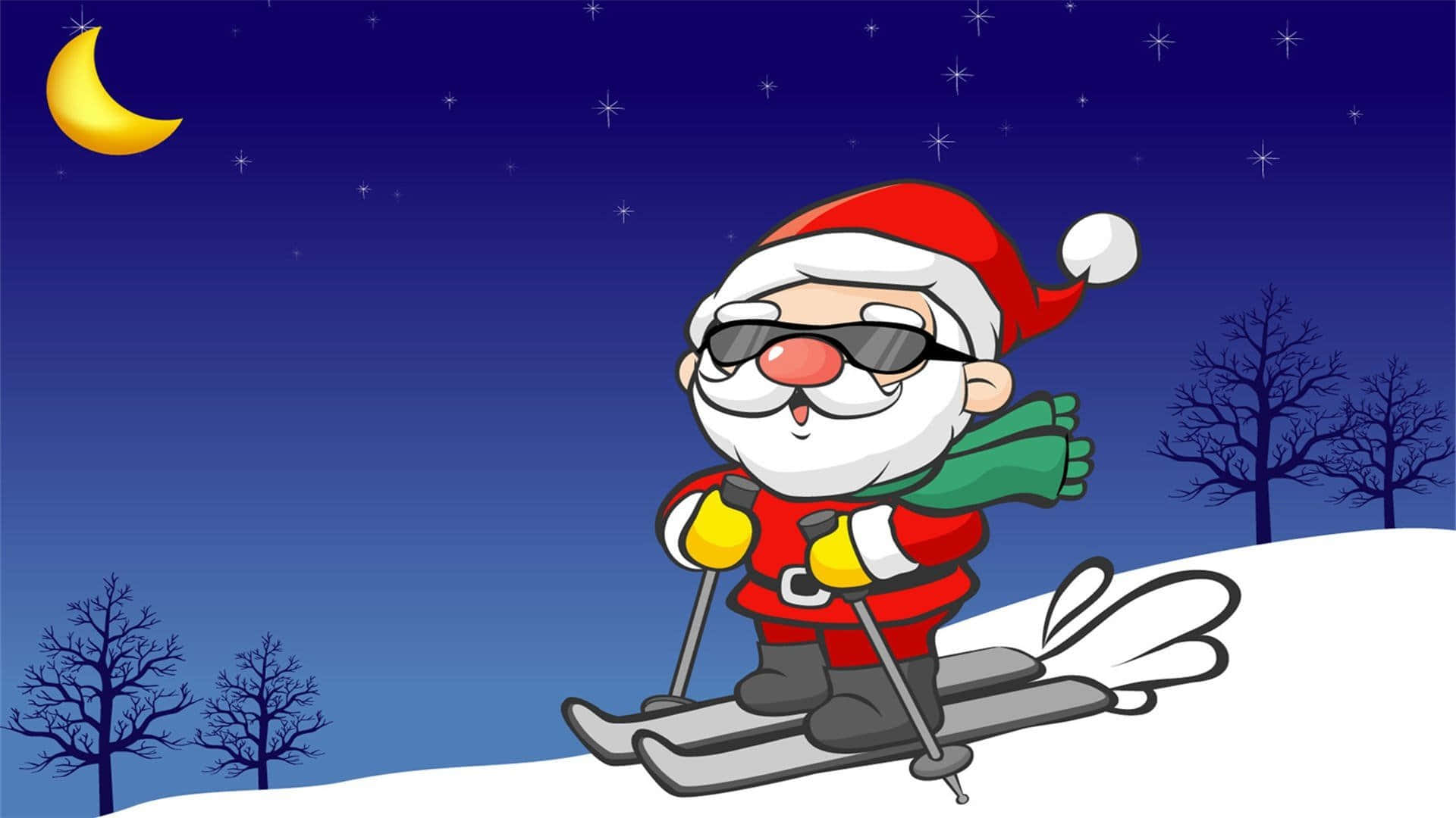 Witzigerweihnachts-zoom-hintergrund: Der Weihnachtsmann Beim Skifahren.