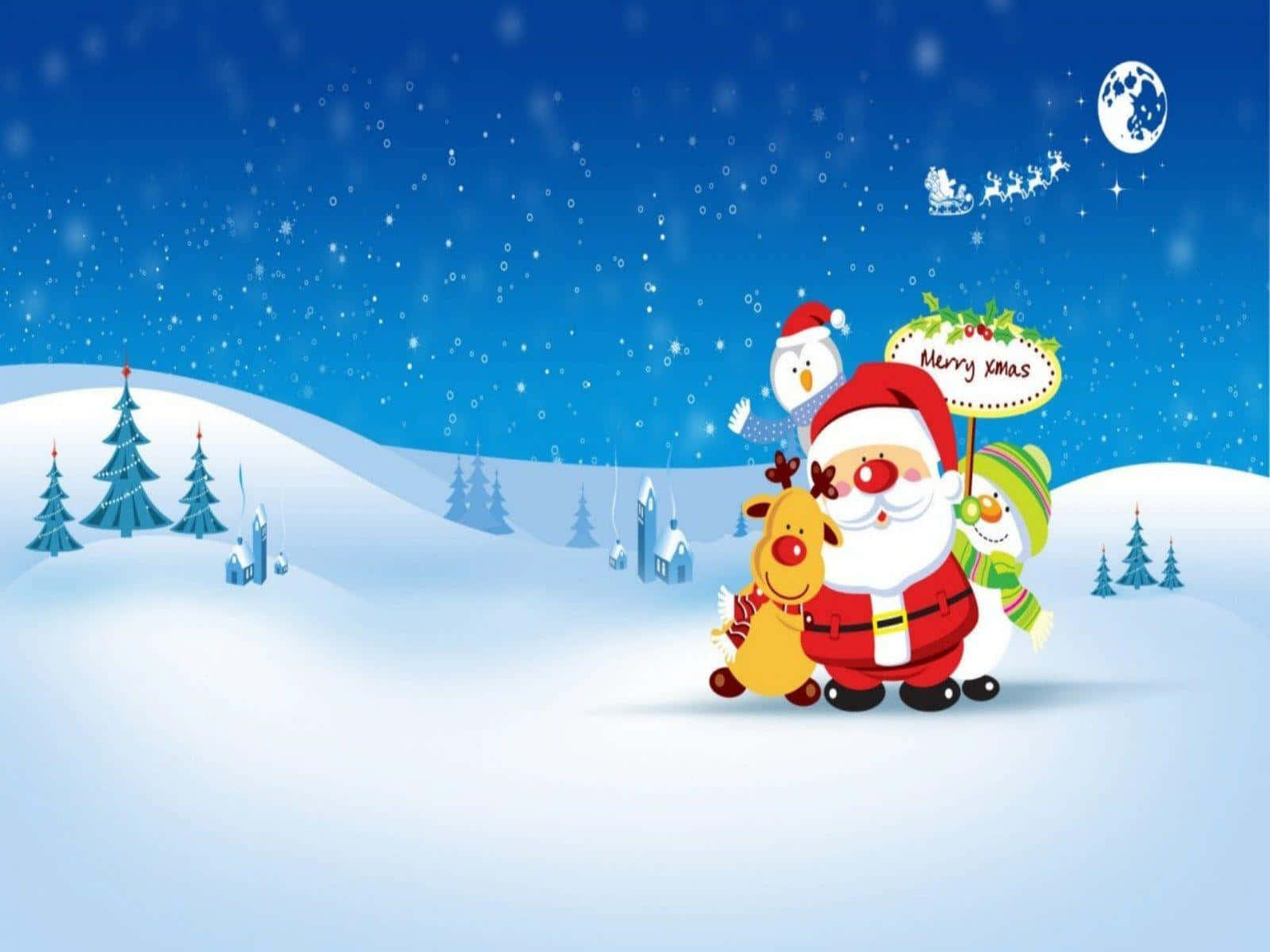 Divertidofondo De Pantalla De Navidad Para Zoom Con Santa Claus Y Sus Amigos
