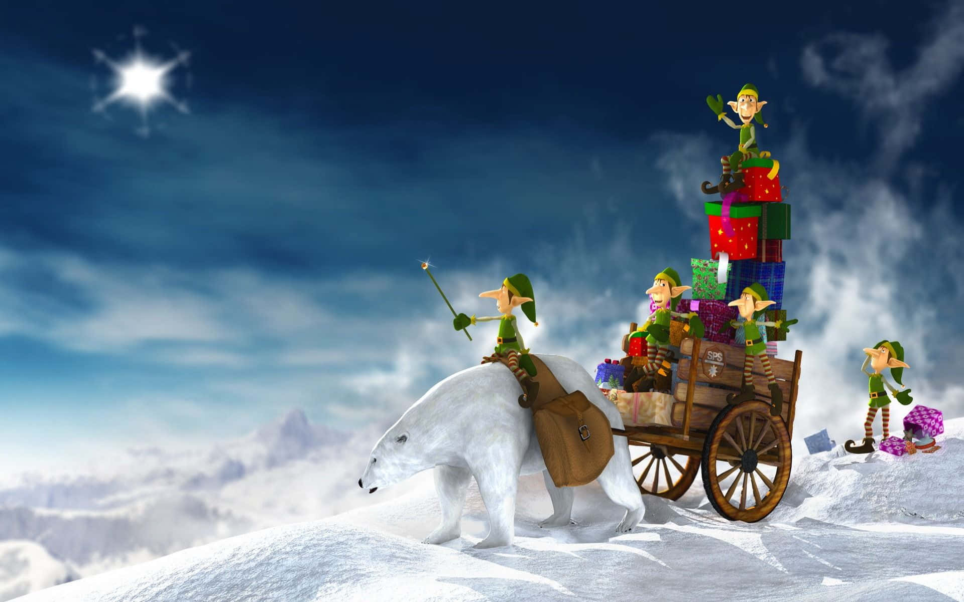 Witzigerweihnachts-zoom-hintergrund: Elf Auf Einem Eisbären