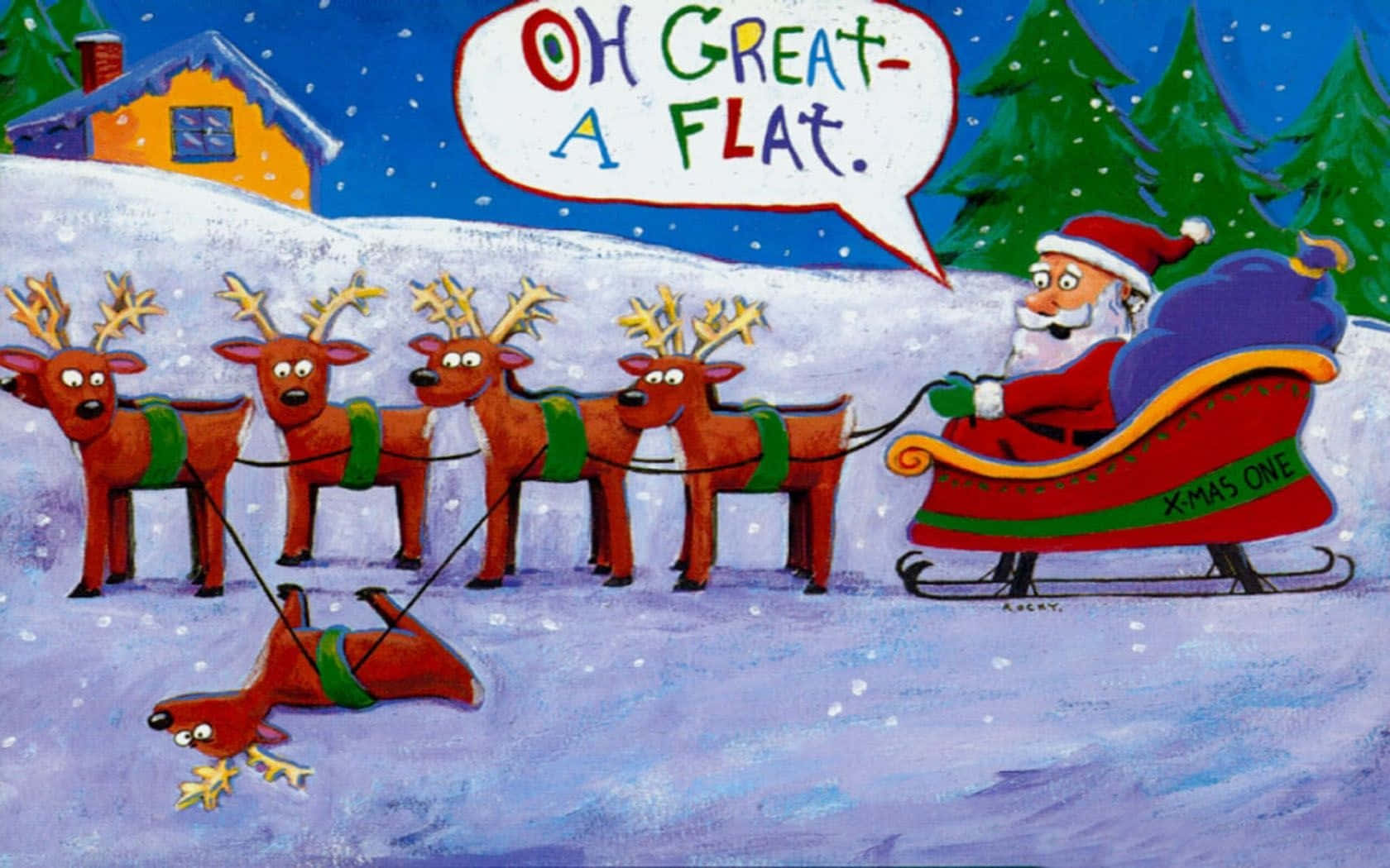 Engraçadopapéis De Parede Do Natal Do Zoom Com O Papai Noel E Suas Renas.