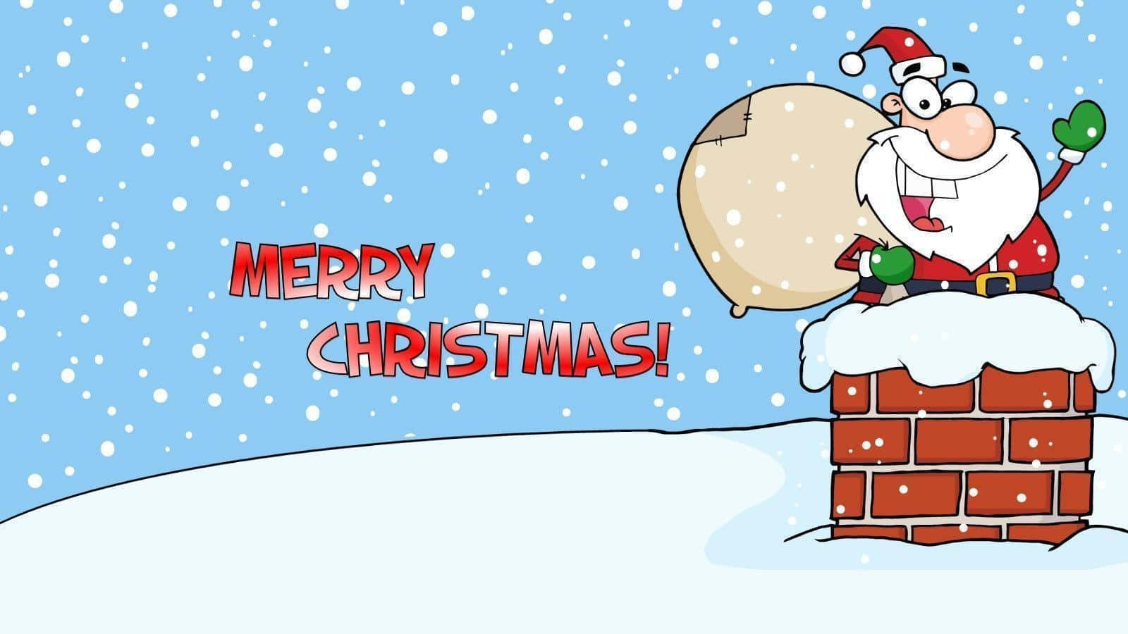 Sjov jule Zoom baggrund Santa Claus tegneserie på et skorsten