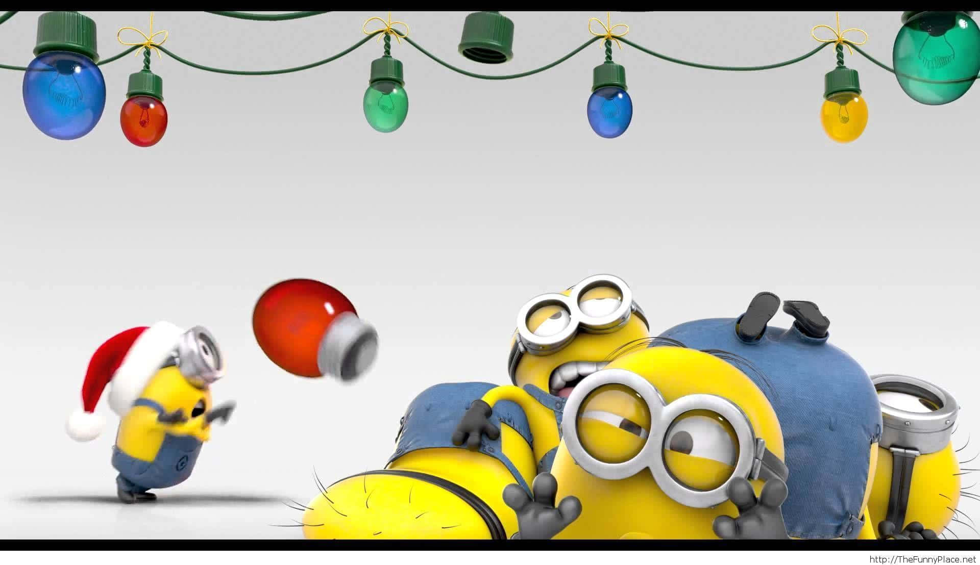 Lustigerweihnachts-zoom-hintergrund Mit Pixars Minions.
