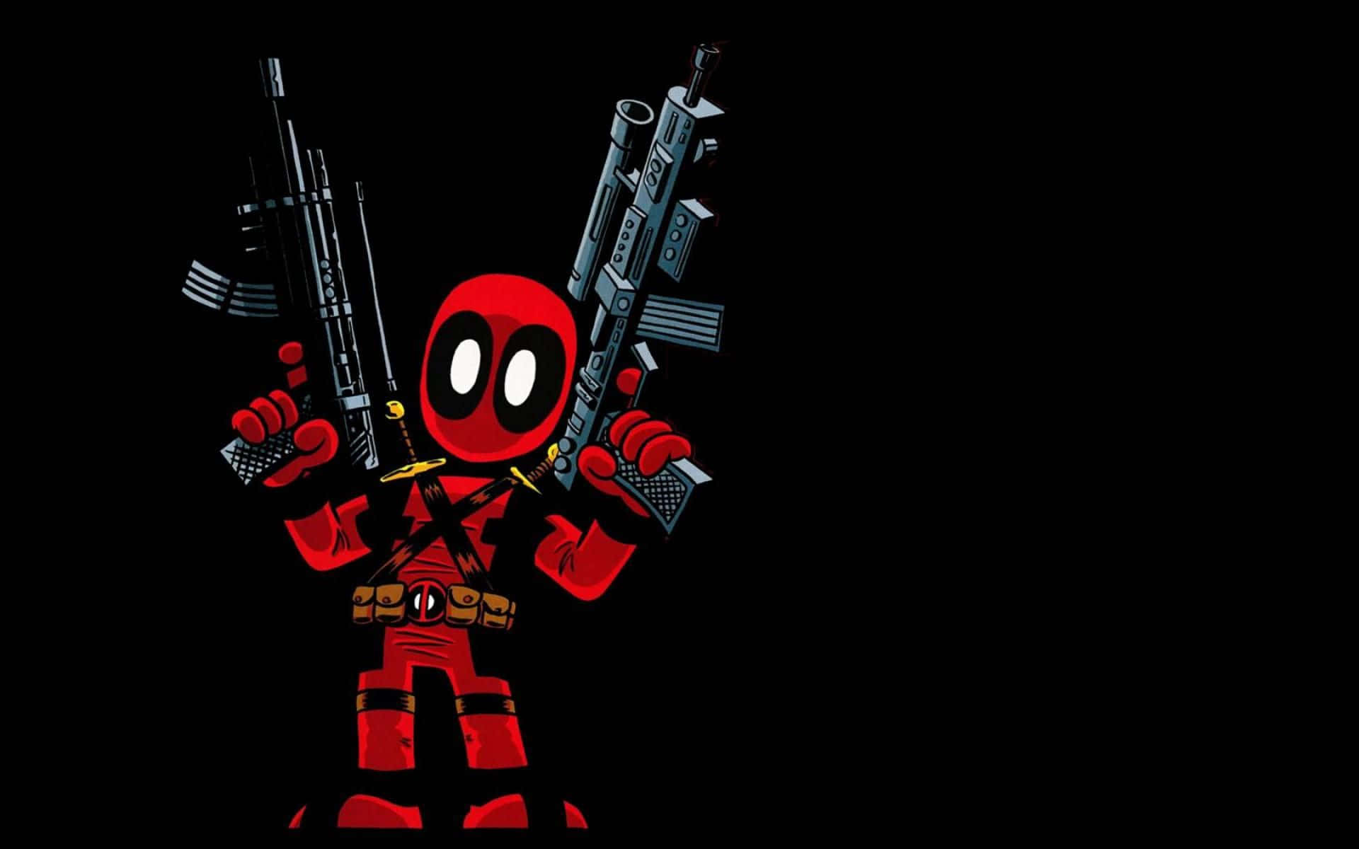 Funny Deadpool giving a friendly wave to others Wallpaper