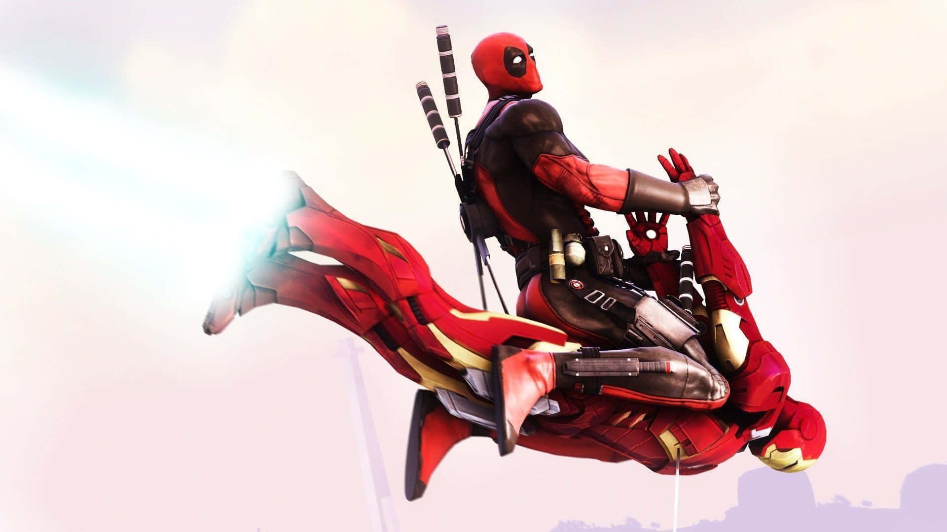 Download Funny Deadpool Riding On Iron Man Wallpaper 