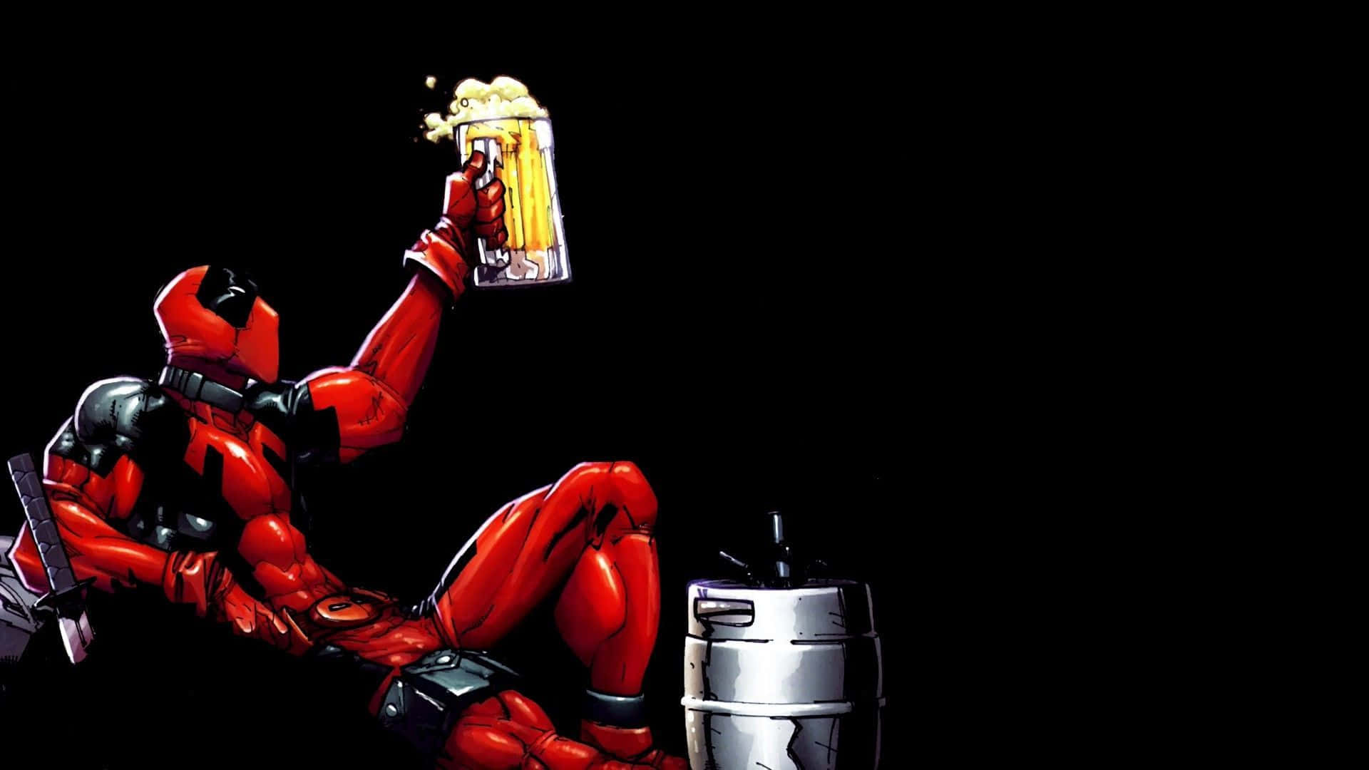 Funny Deadpool Drinking Beer Wallpaper