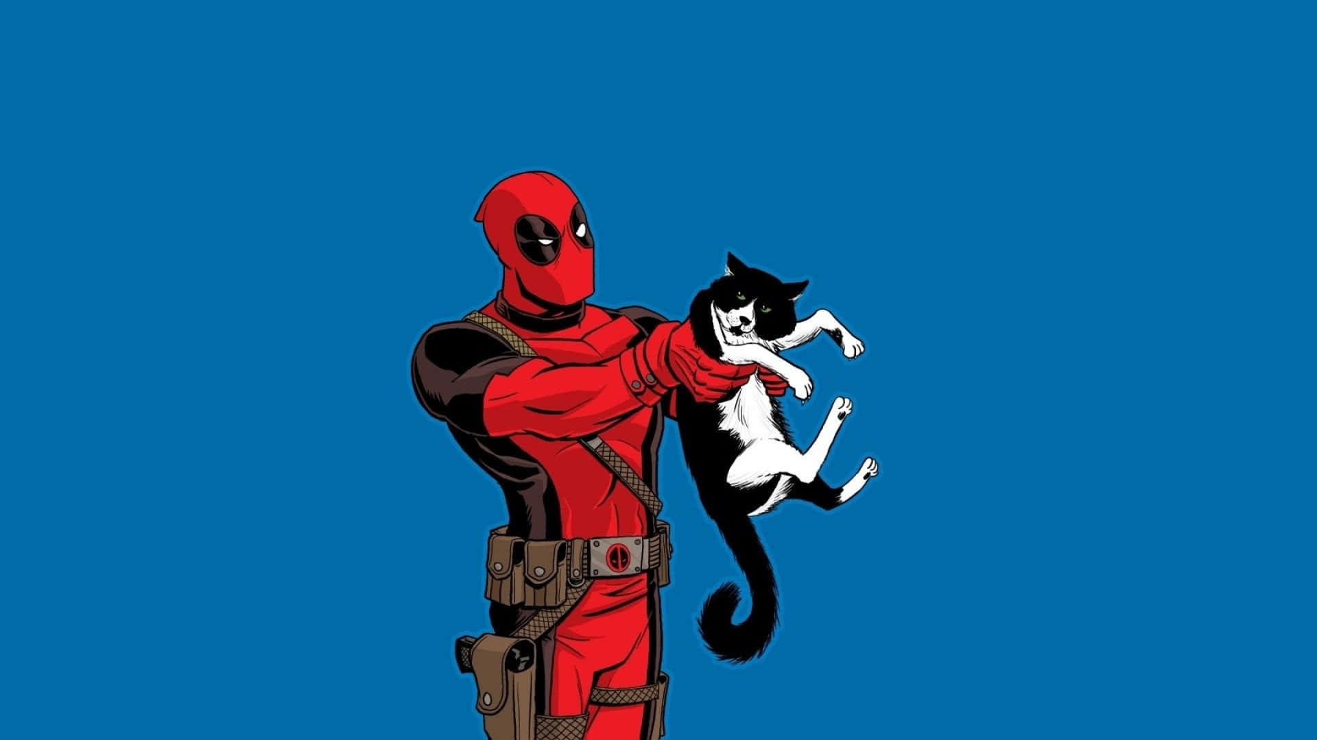 Funny Deadpool Holding A Cat Wallpaper