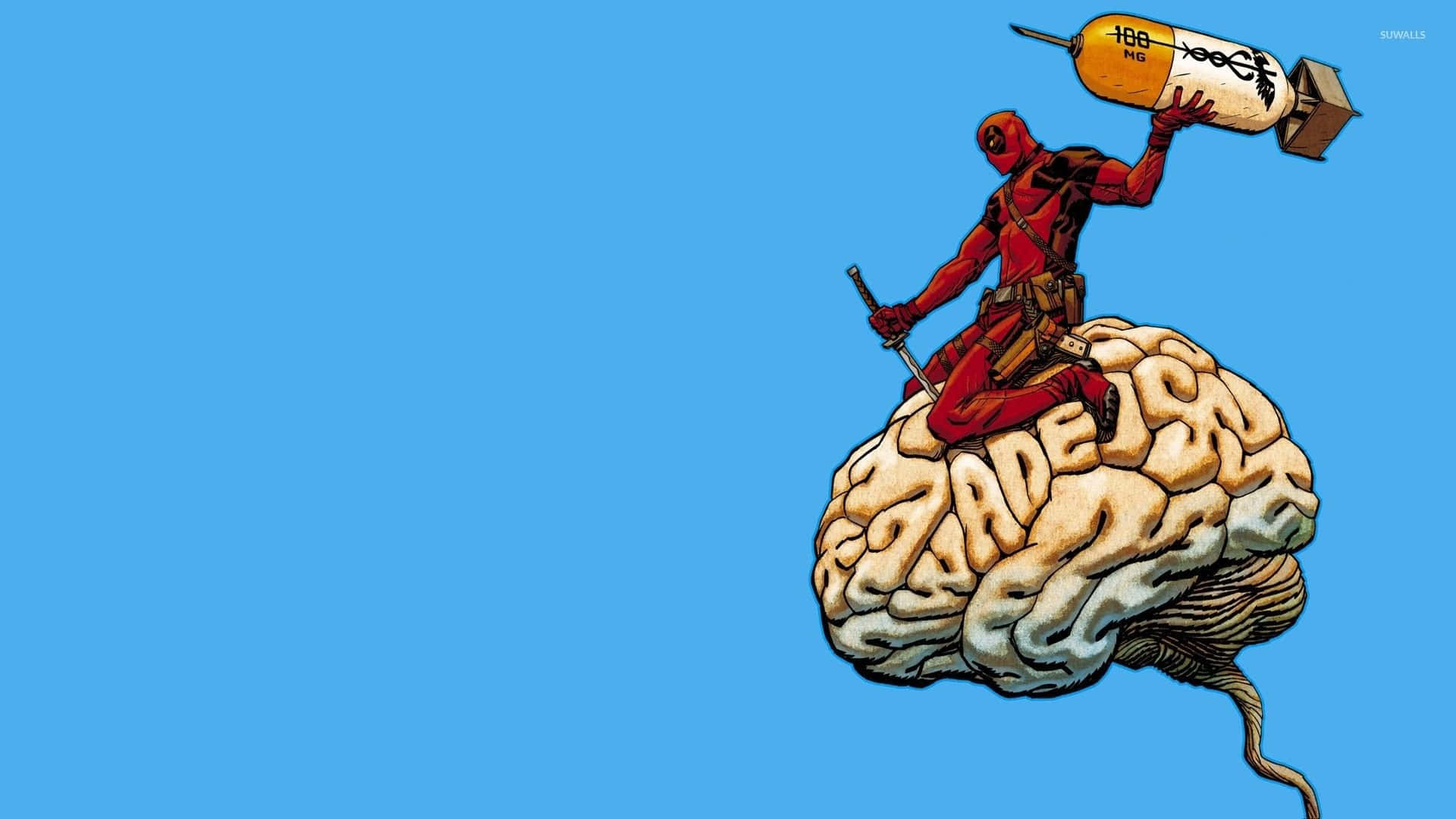 Sjov Deadpool injicere en hjerne Wallpaper