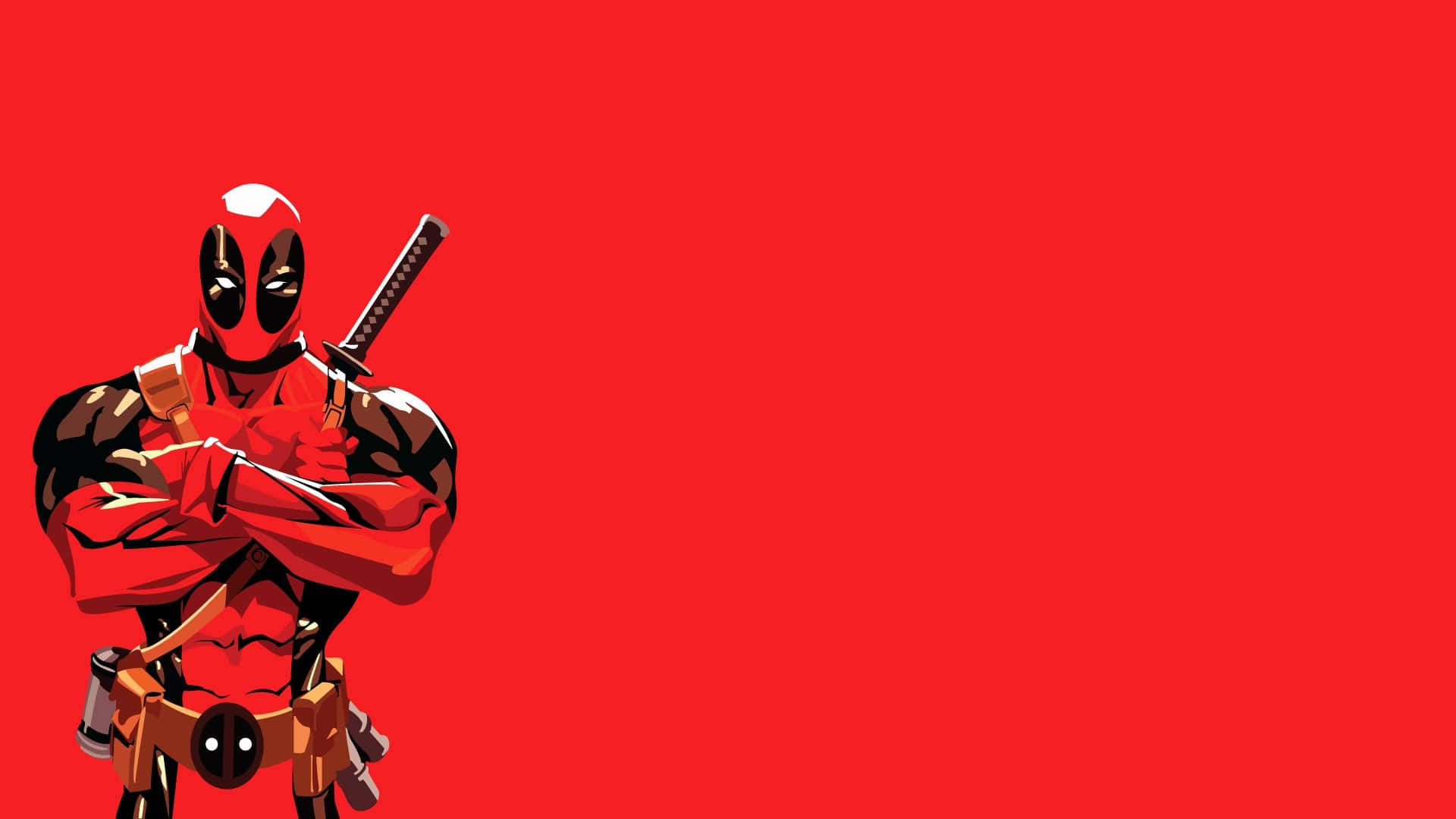 Sjov Deadpool af Marvel på rød baggrund Wallpaper