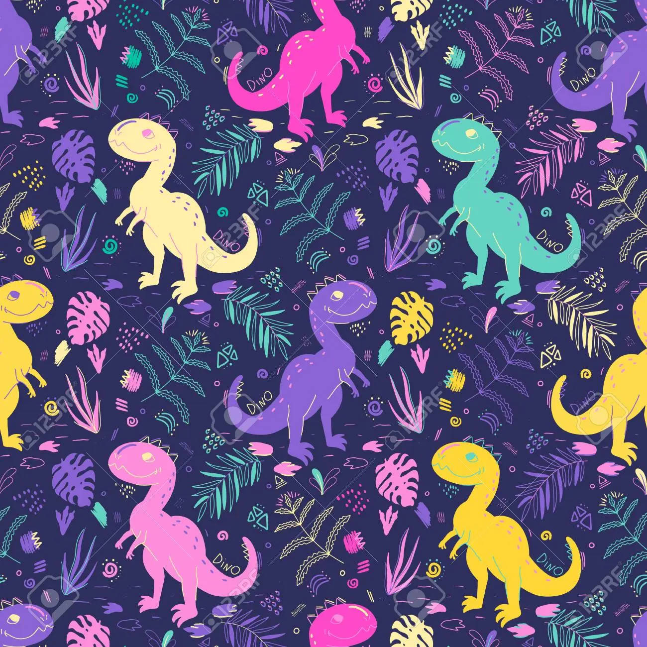 Funny Dinosaur Pattern Wallpaper