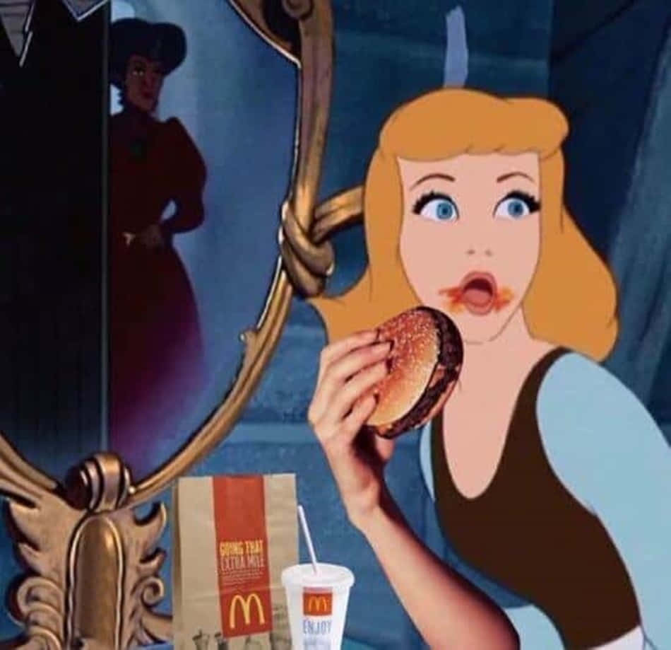 Funny Disney Cinderella Eating McDonalds Burger Picture