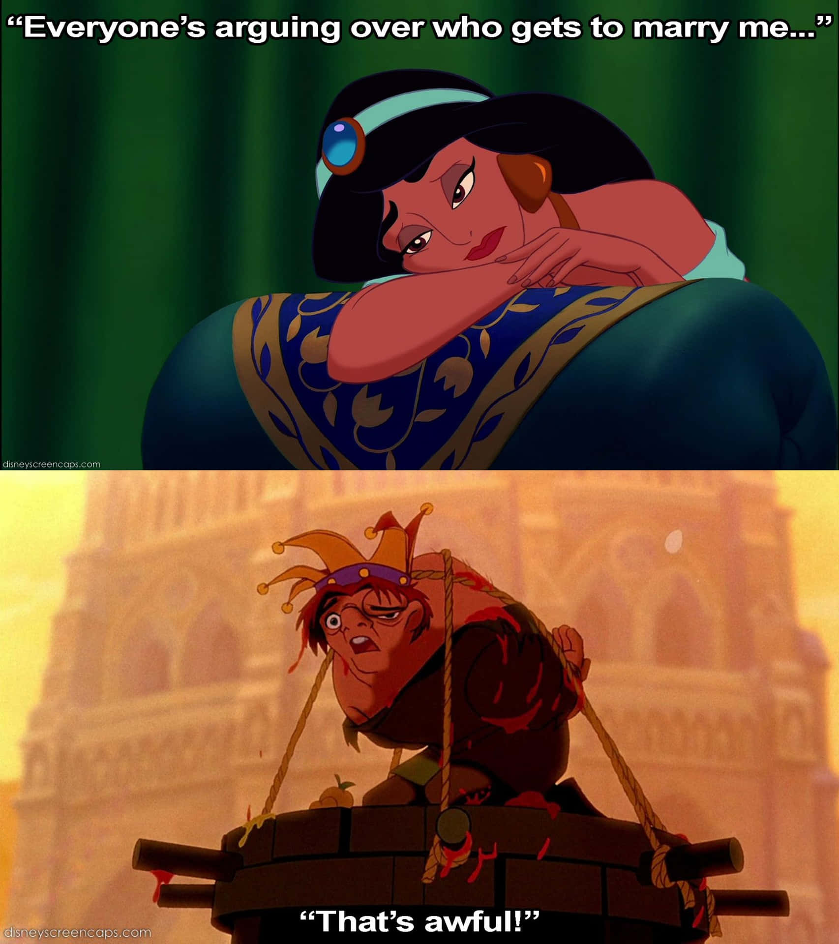 Imagemengraçada Da Disney De Jasmine E Quasimodo Para Papel De Parede De Computador Ou Celular.