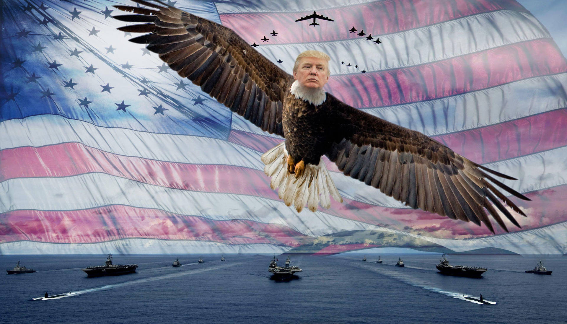 Divertente Donald Trump E Eagle Combo Sfondo