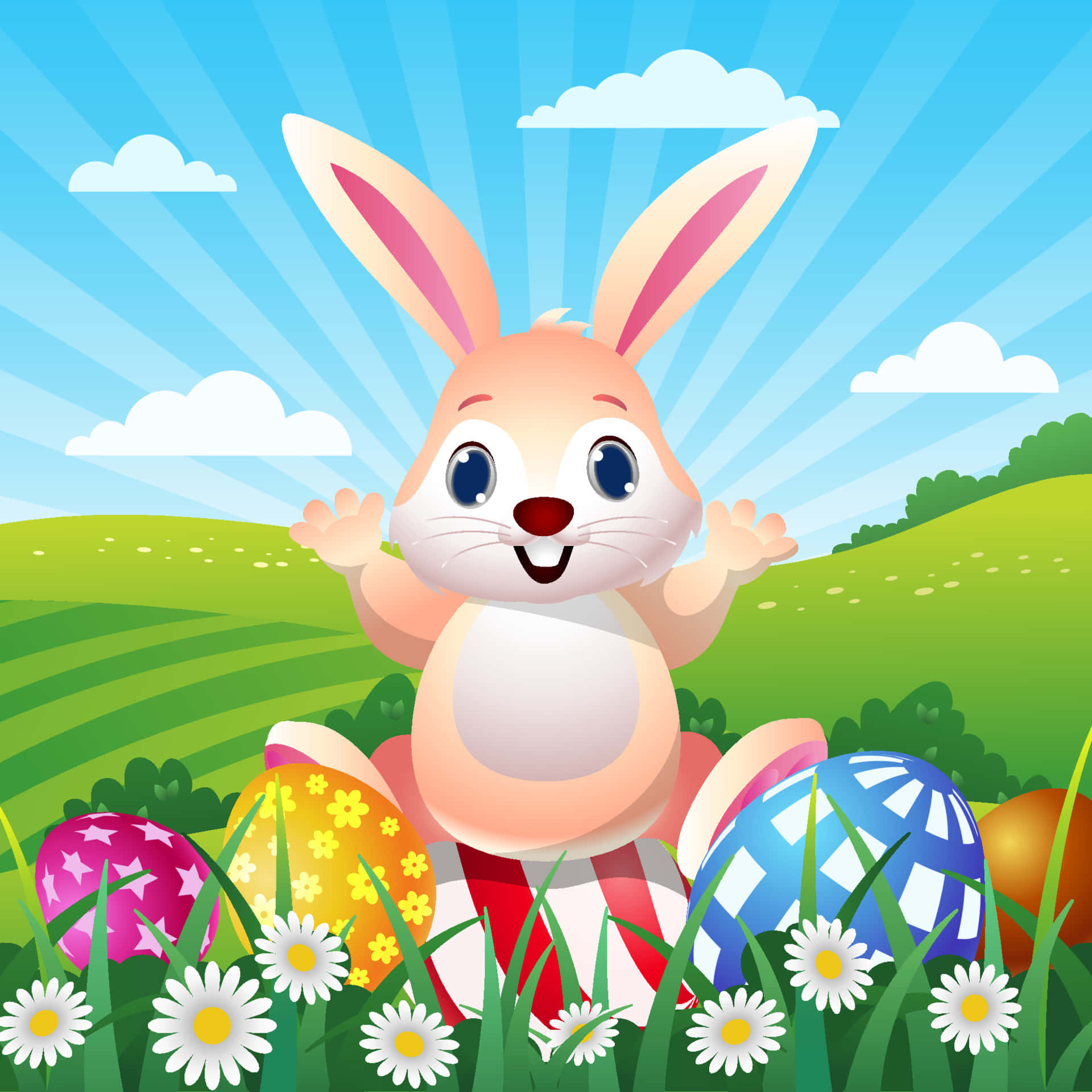 Funny Easter Bunny In Flower Field Picture