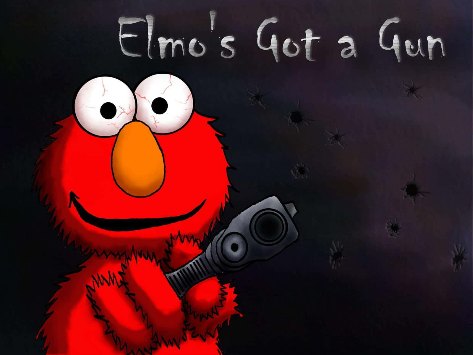 Divertenteimmagine Di Elmo Di Sesame Street Che Tiene In Mano Una Pistola.
