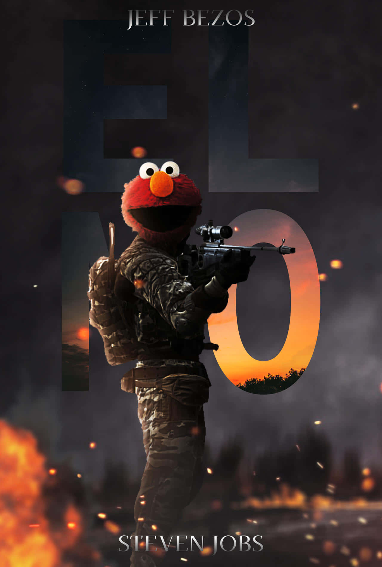 elmo with a pistol