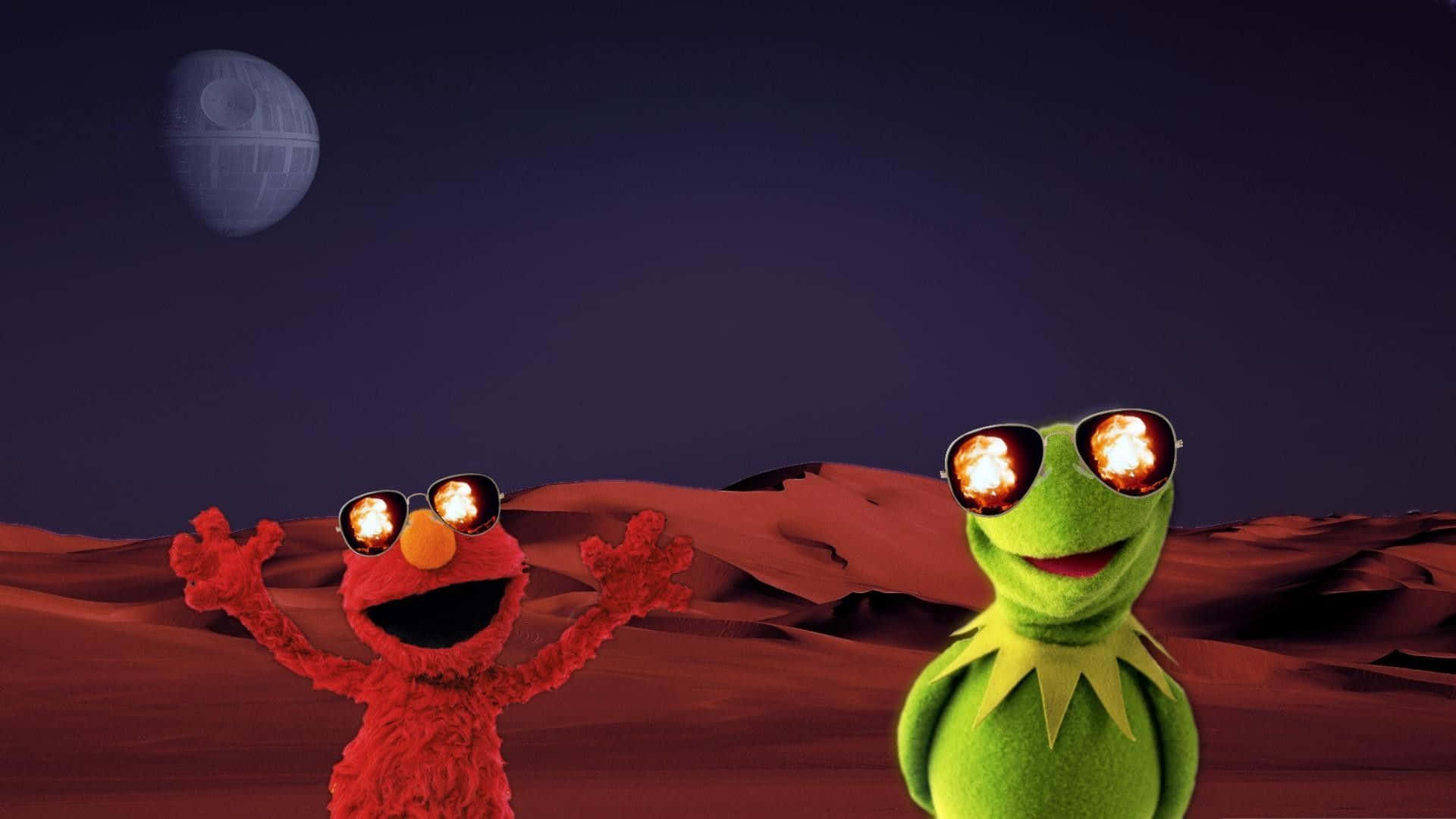 Roligbild Av Elmo Och Kermit På Mars