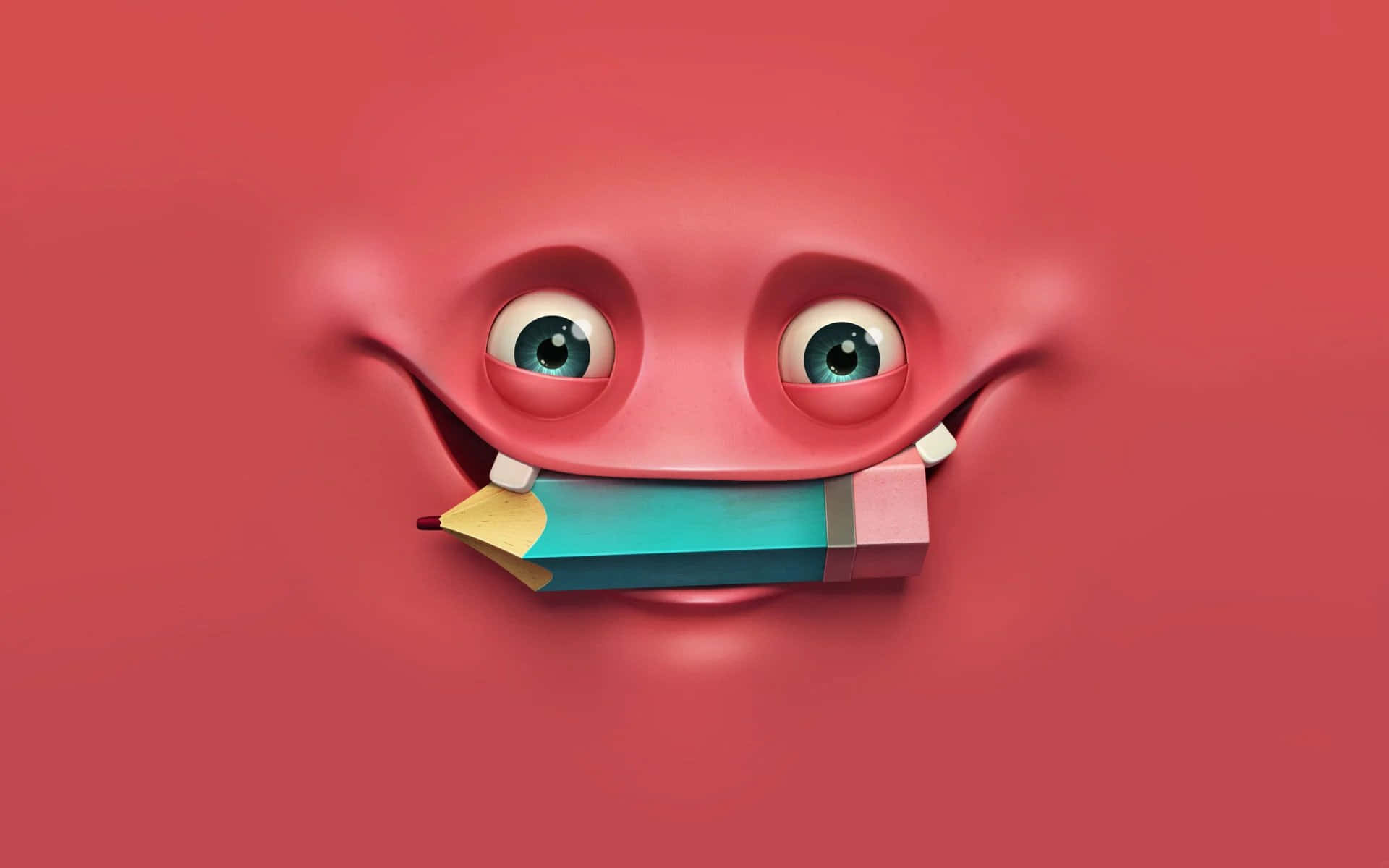A Cartoon Face With A Pencil In Its Mouth