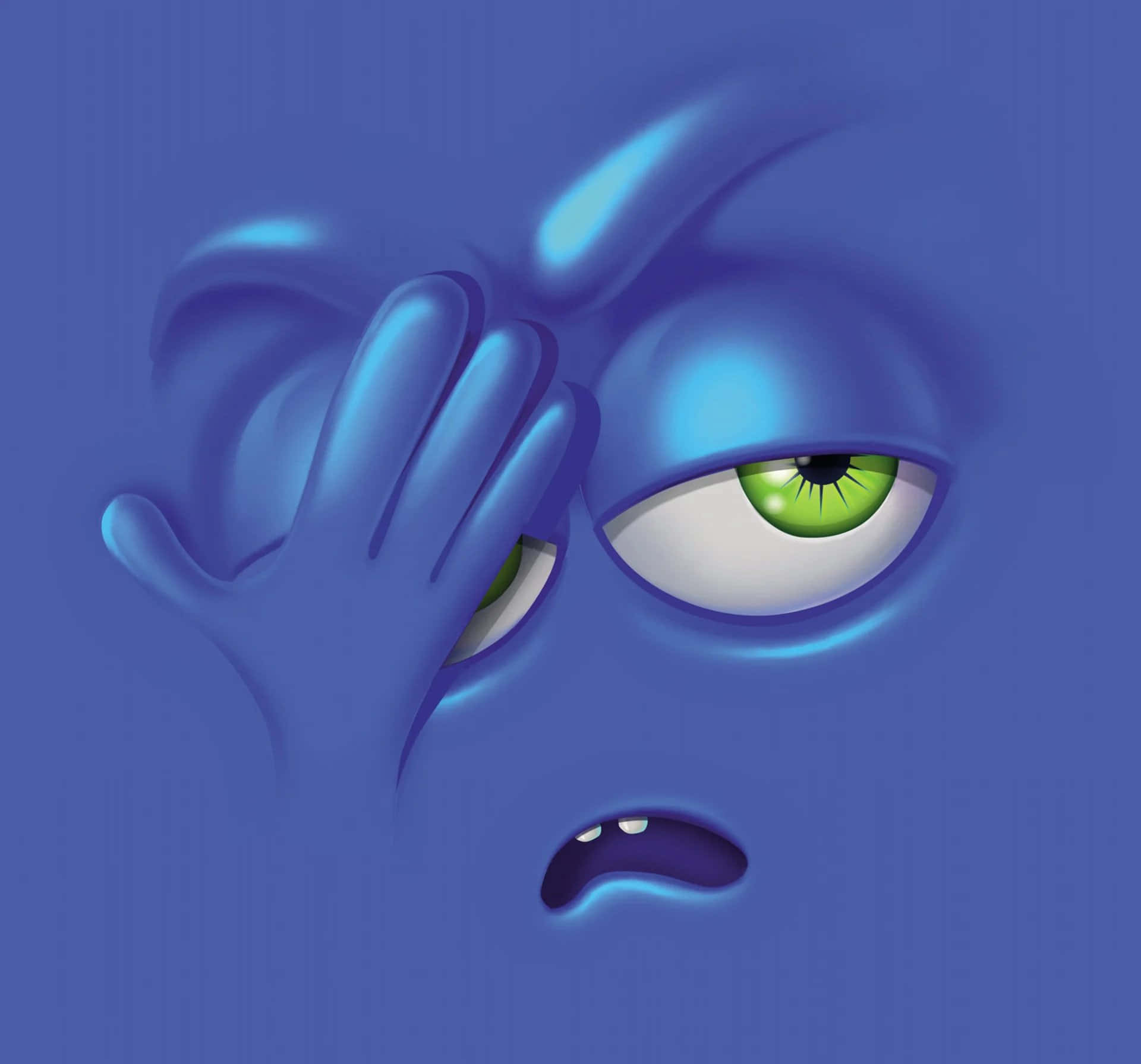 A Blue Face With Green Eyes Covering Its Face