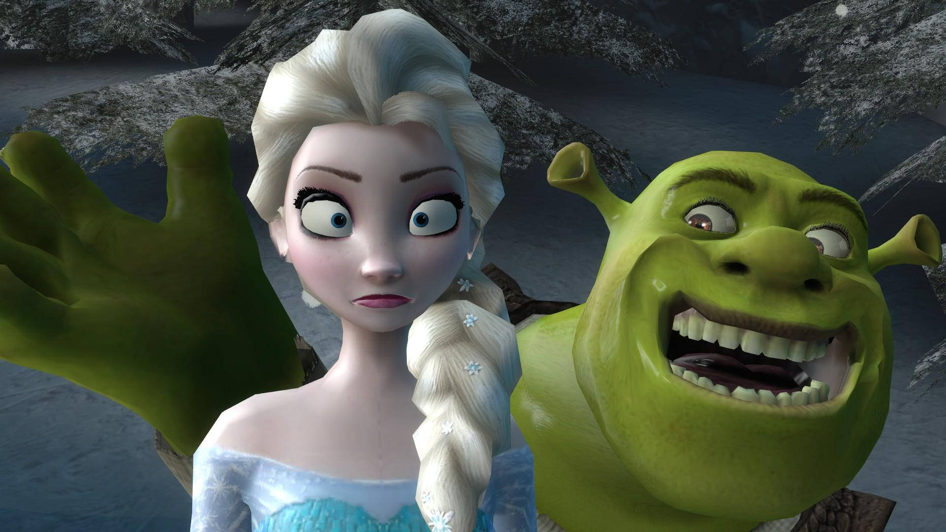 Funny Faces Shrek With Elsa Wallpaper