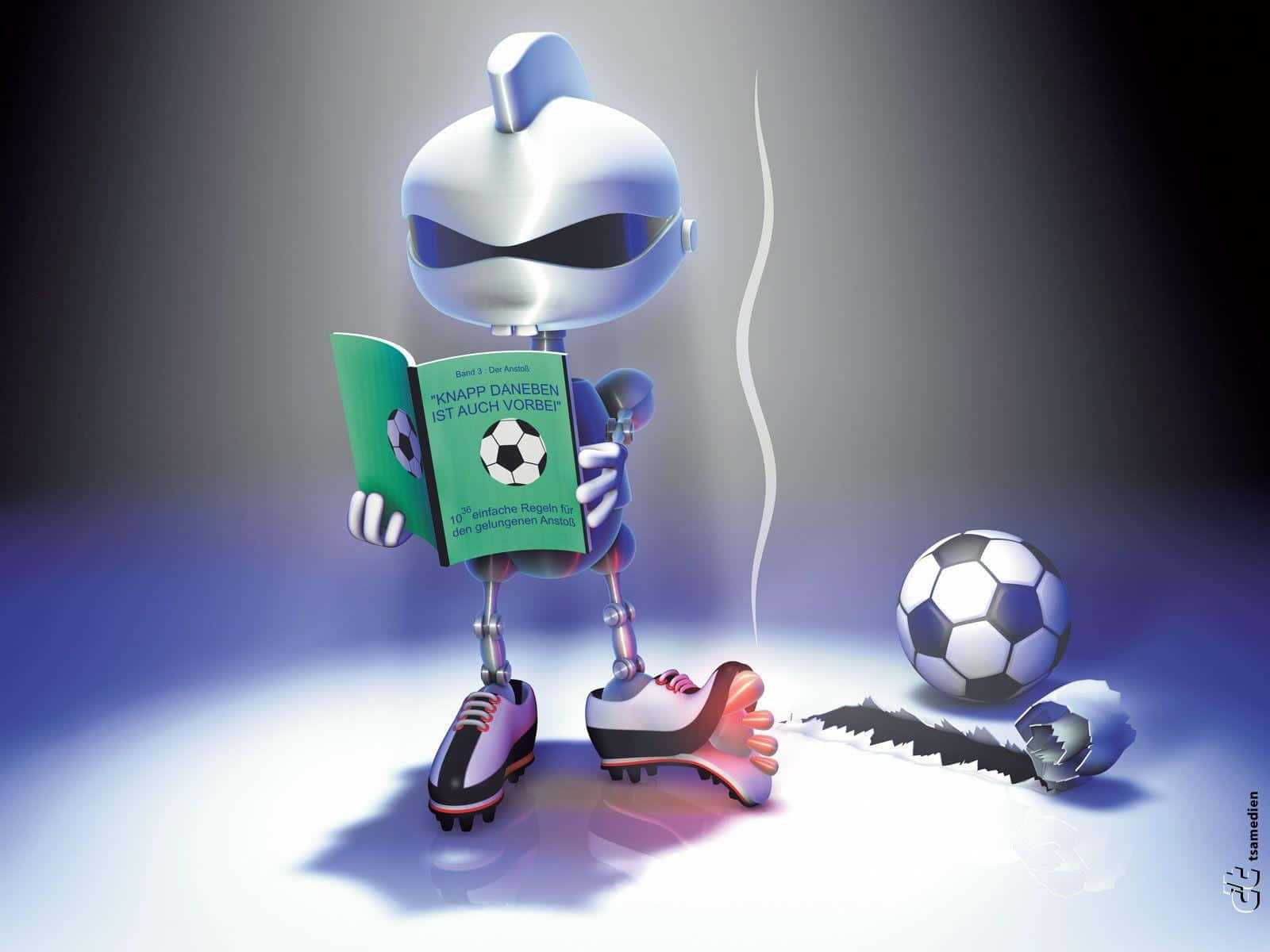 Unrobot Tiene In Mano Un Libro E Un Pallone Da Calcio.