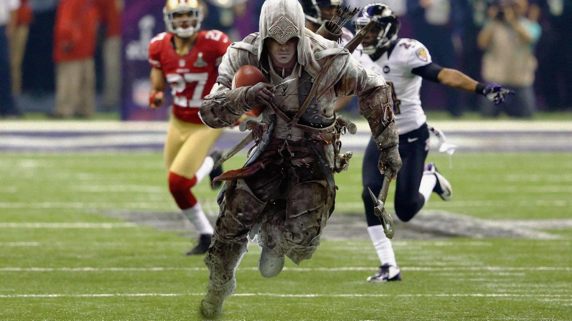A Football Player Running With A Sword