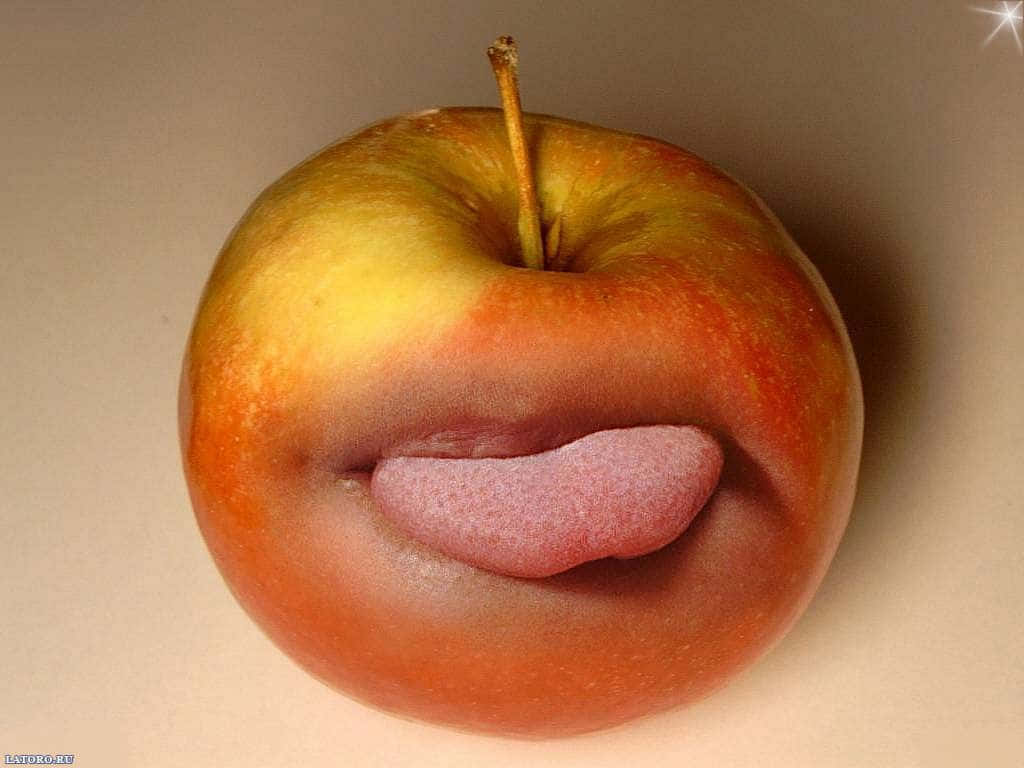 Sjov Fødevare Æble Med Mund Wallpaper