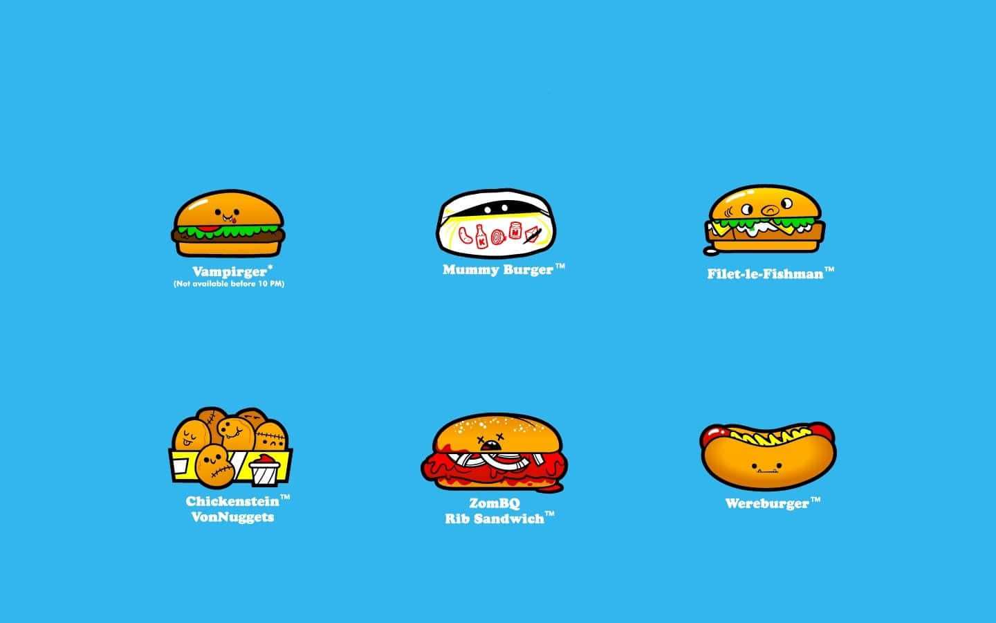 A Set Of Cartoon Hamburgers On A Blue Background Wallpaper