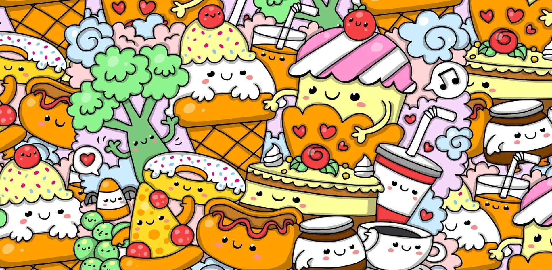A Pattern With A Lot Of Kawaii Characters Wallpaper