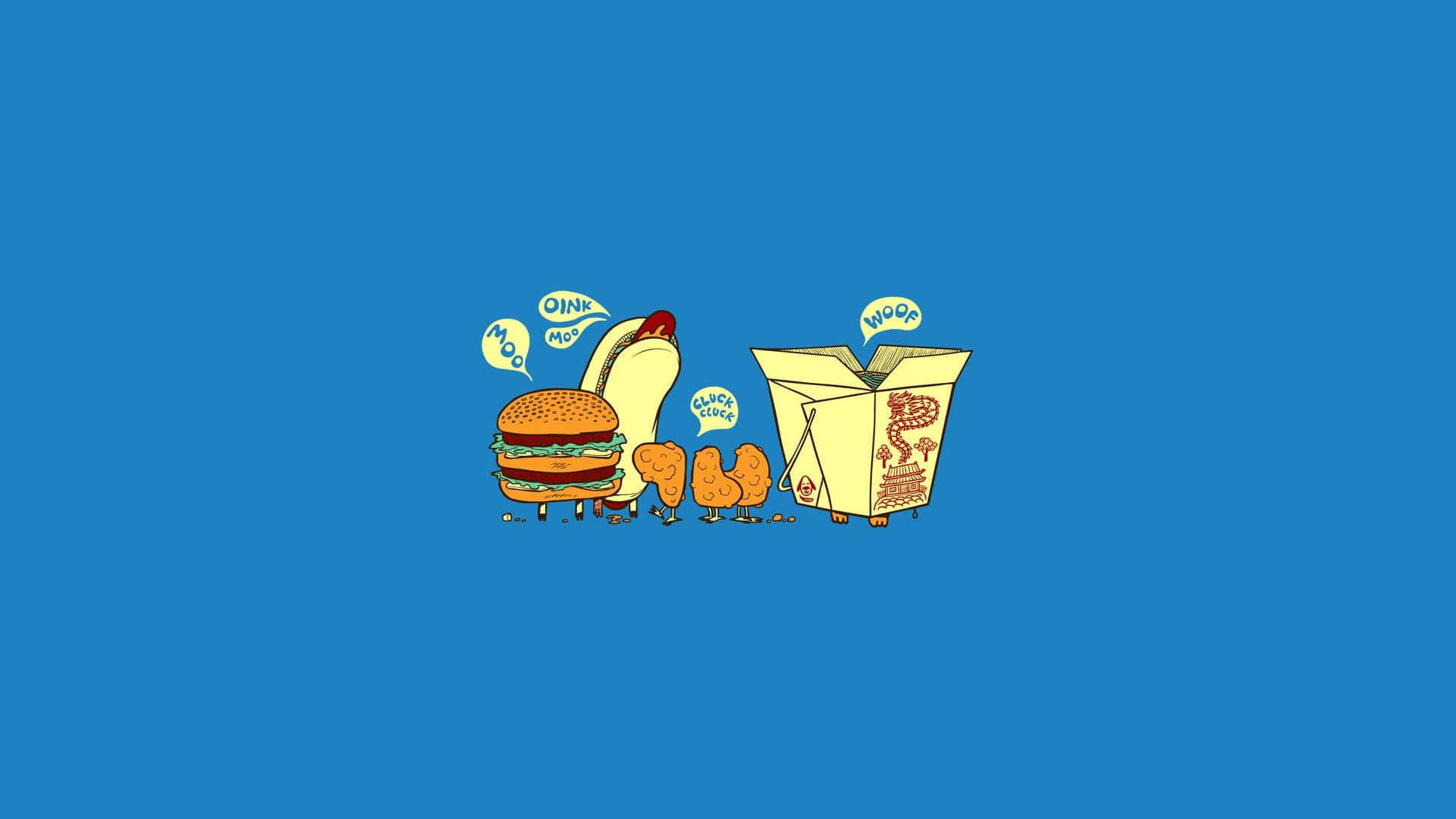 En tegneserie af en burger, pomfritter og en sodavand Wallpaper