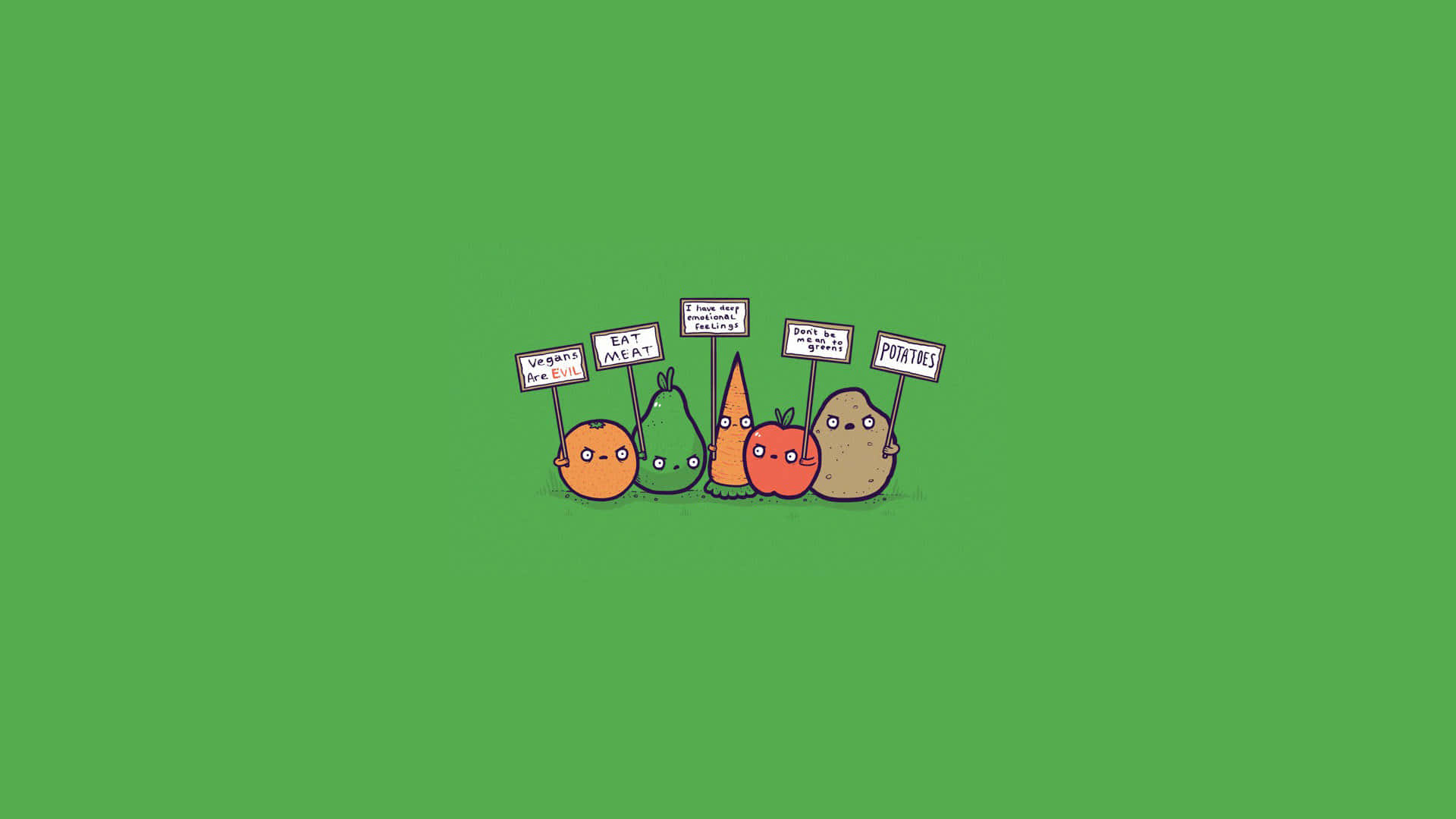 Carrots And Vegetables With Signs On A Green Background Wallpaper