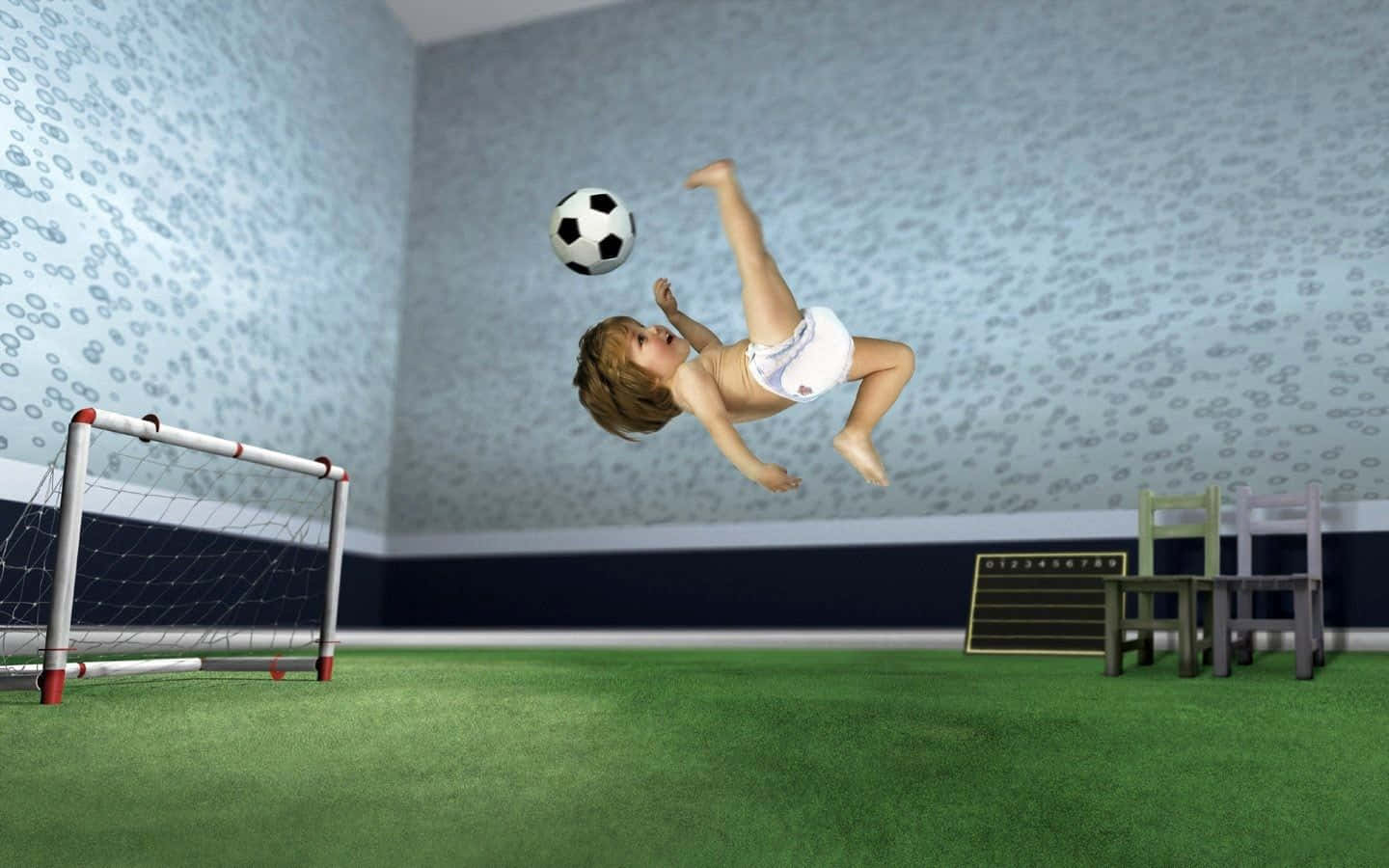 Funny Baby Kicks Football Ball Picture