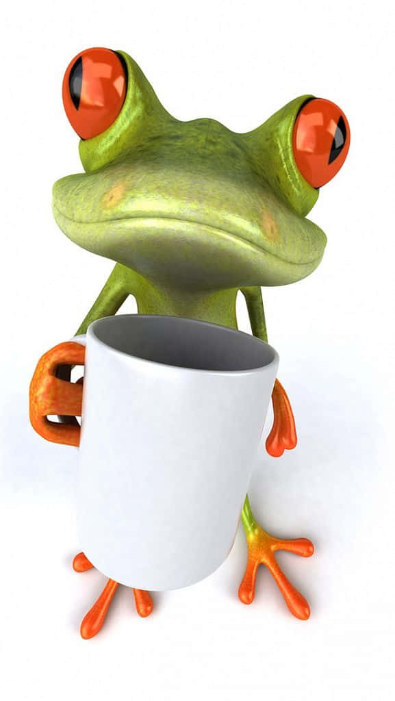 Funny Frog With Coffee Cup Pictures