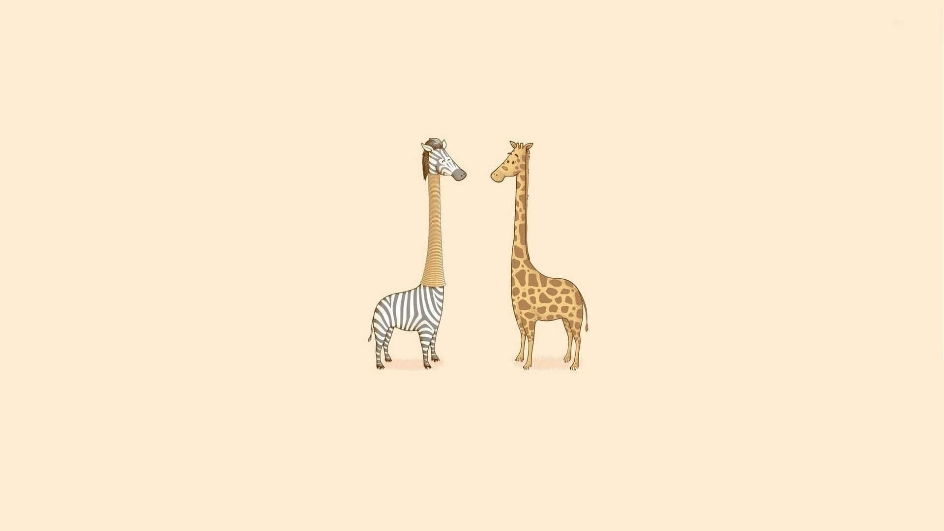 Witzigedigitalkunst Mit Einer Giraffe Und Einem Zebra. Wallpaper