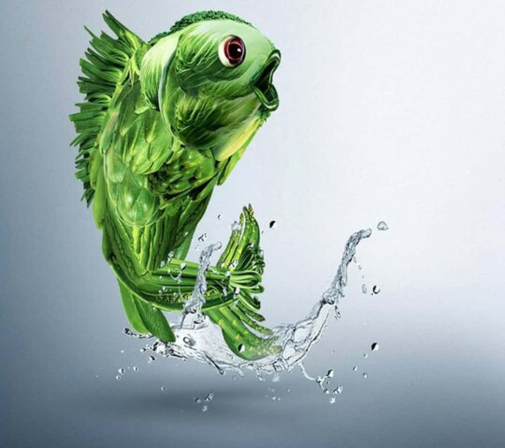 Funny Green Fish Art Picture