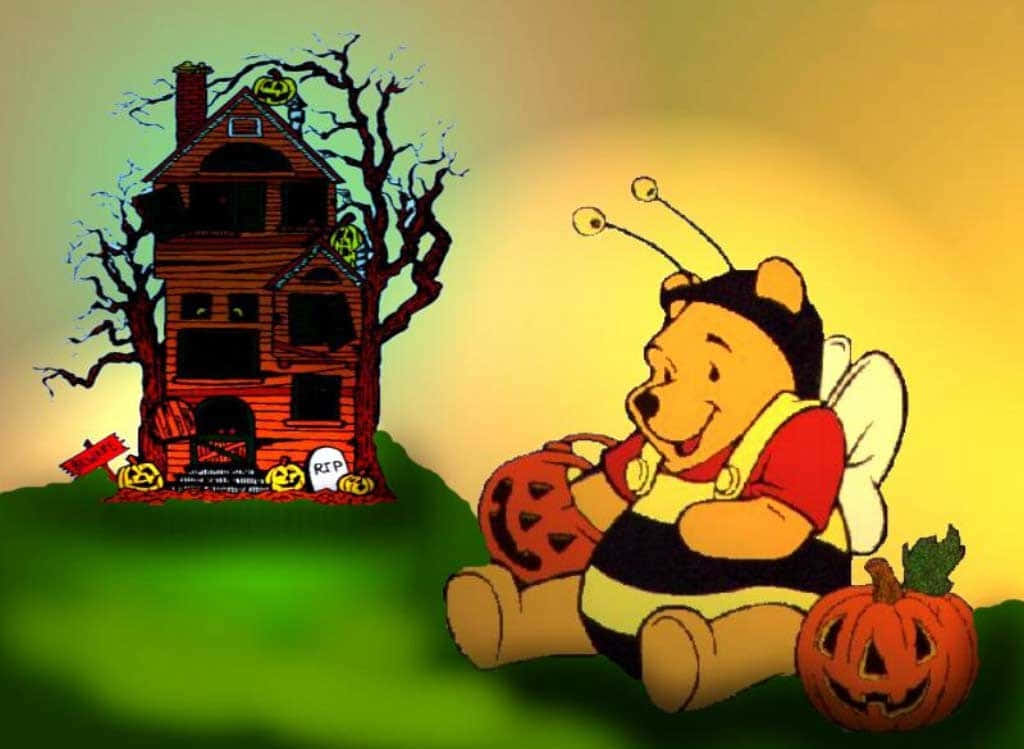 Fondode Pantalla De La Casa De Halloween De Winnie The Pooh. Fondo de pantalla