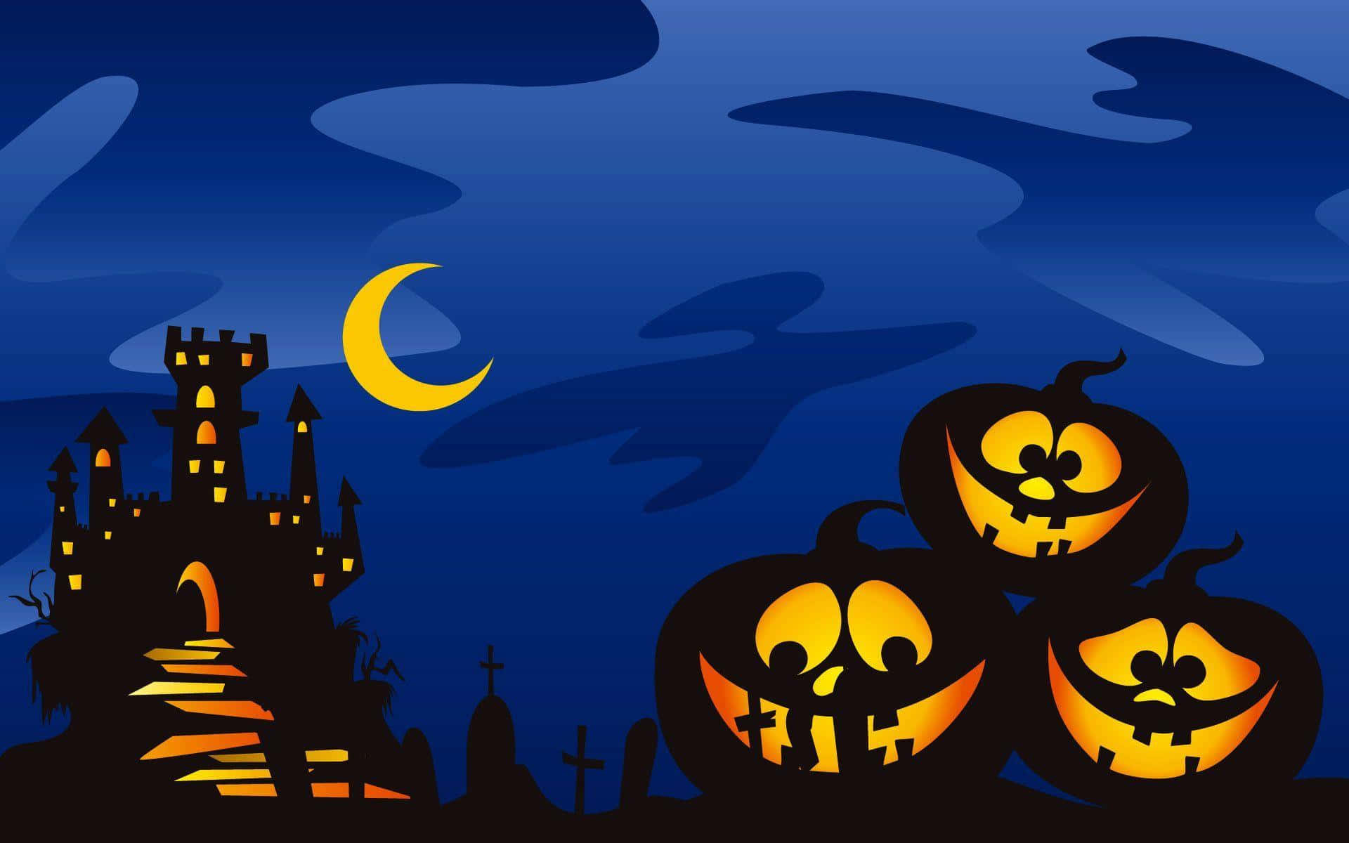 Halloween Pumpkins And Castle At Night Wallpaper