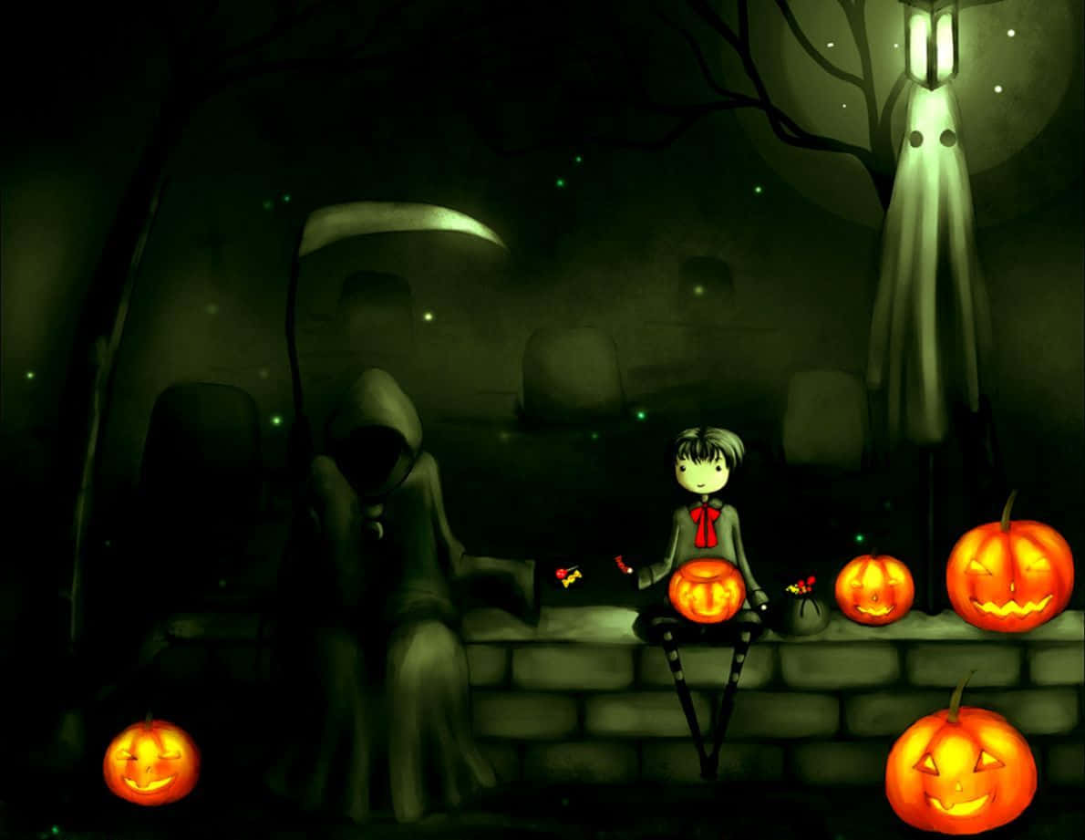 "All Hallows Eve is spookier when you wear a funny costume!" Wallpaper