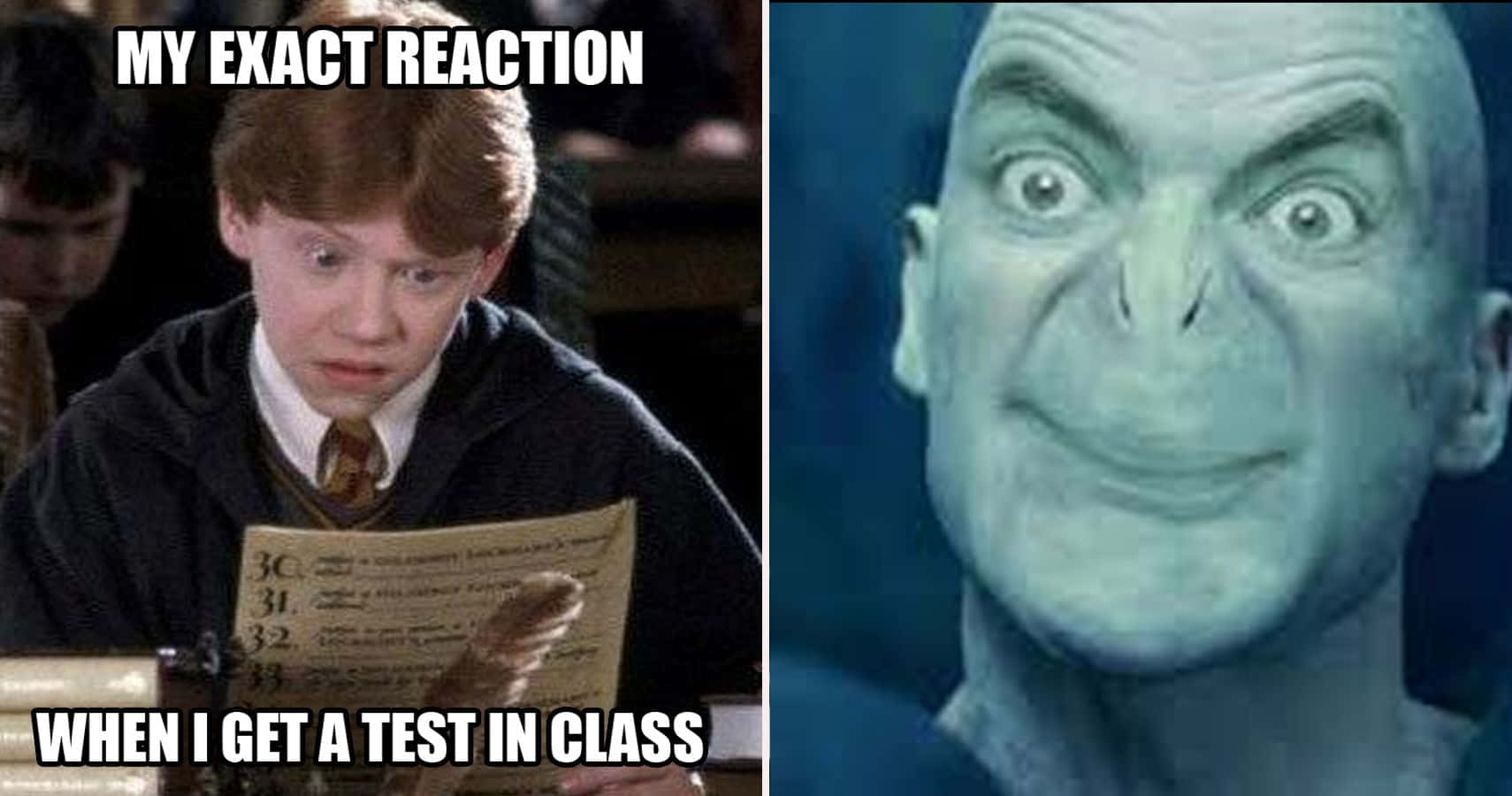 Roligharry Potter-meme Med Ron Weasley, Voldemort Och Mr Bean-bild.