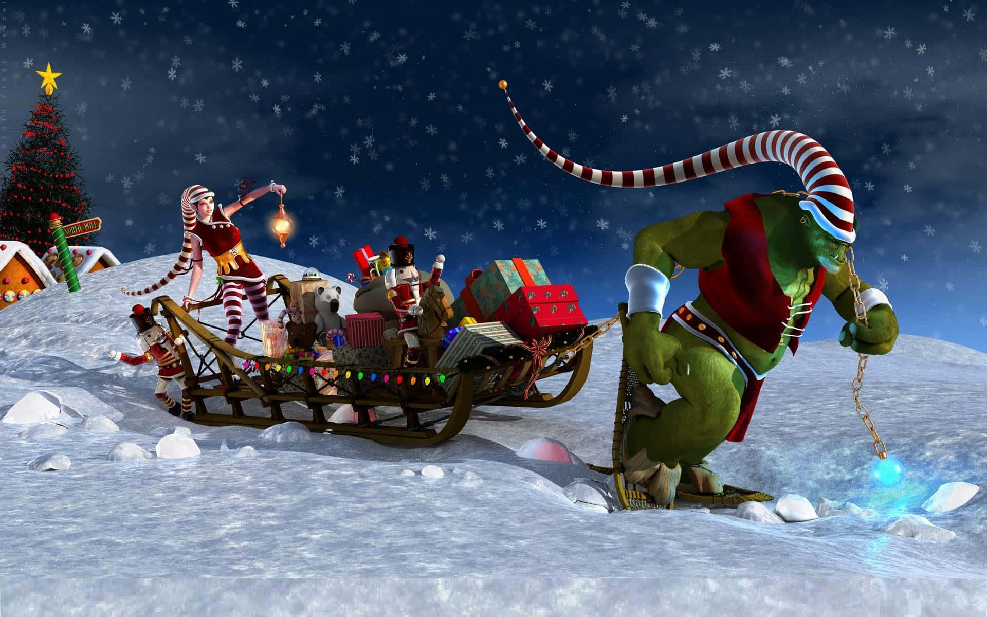 A Sleigh With A Santa Claus On It Wallpaper