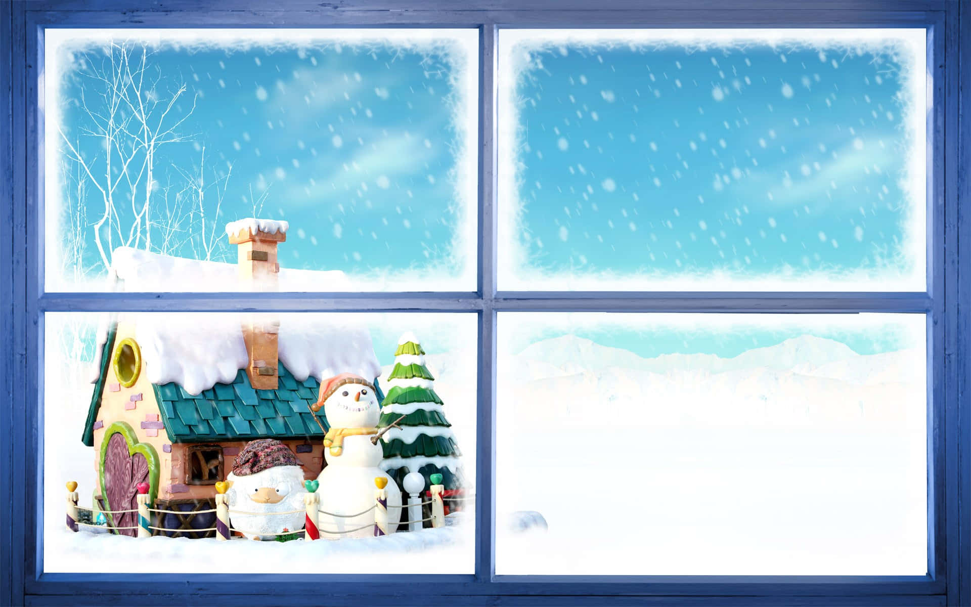 A Window With A Snowman And A Snowman Wallpaper