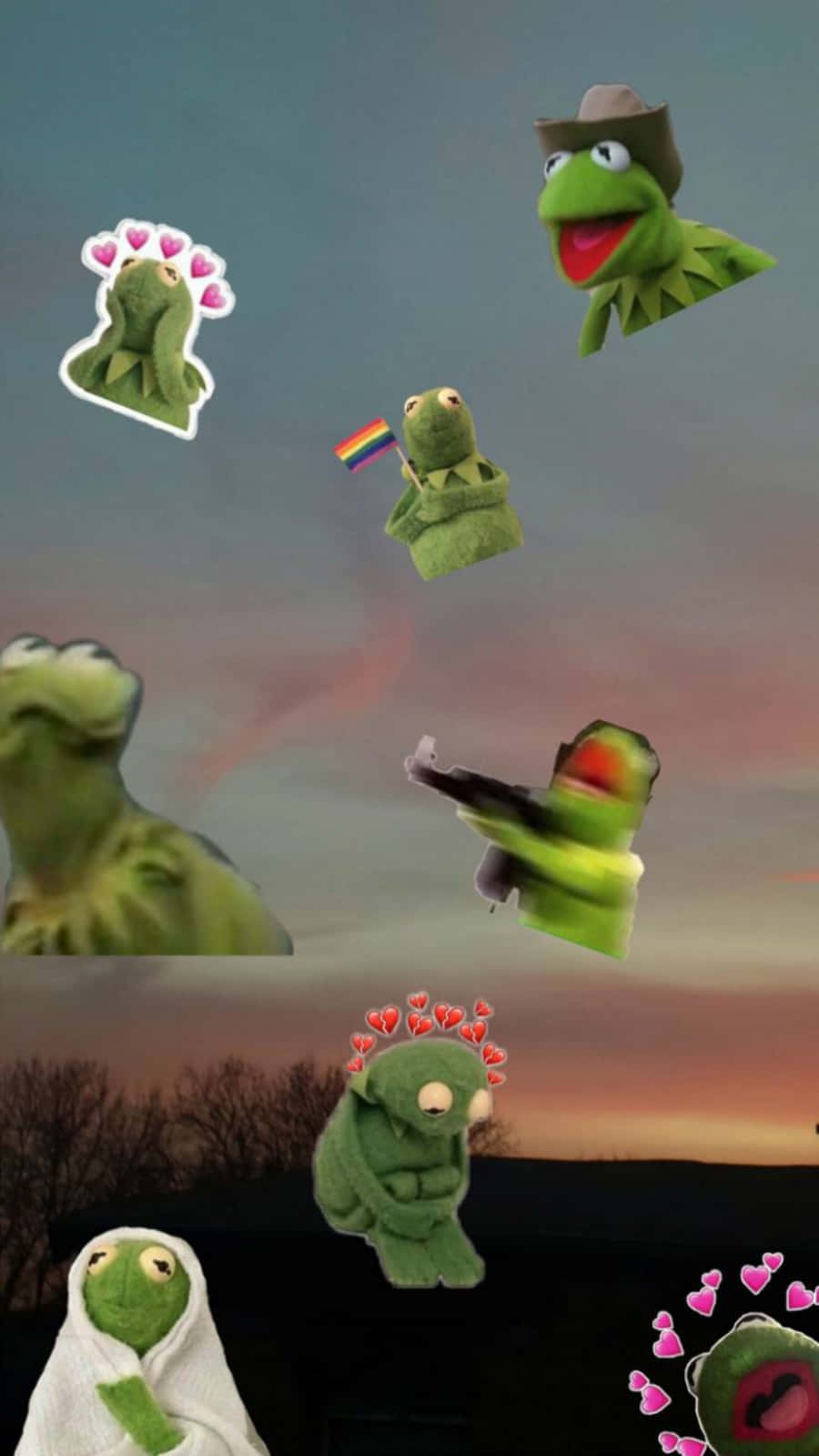 A Group Of Frogs Flying In The Sky